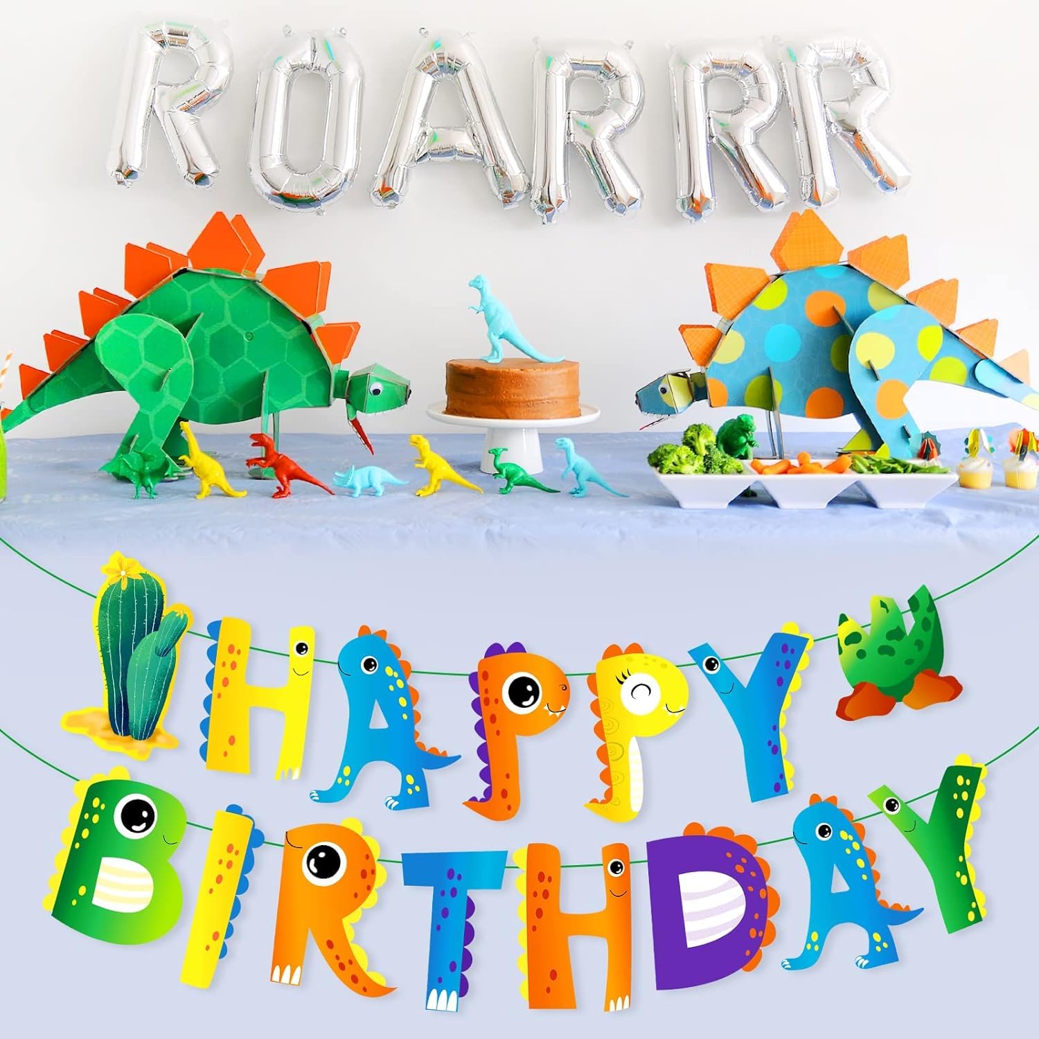 Dinosaur Happy Birthday Banner - Dino Party Sign & Jurassic World Decorations for Kids Birthday, Baby Shower | T-Rex Themed Party Supplies for Boys & Girls | Perfect for 1st Birthday, Classroom Decor, Dinosaur Theme Parties