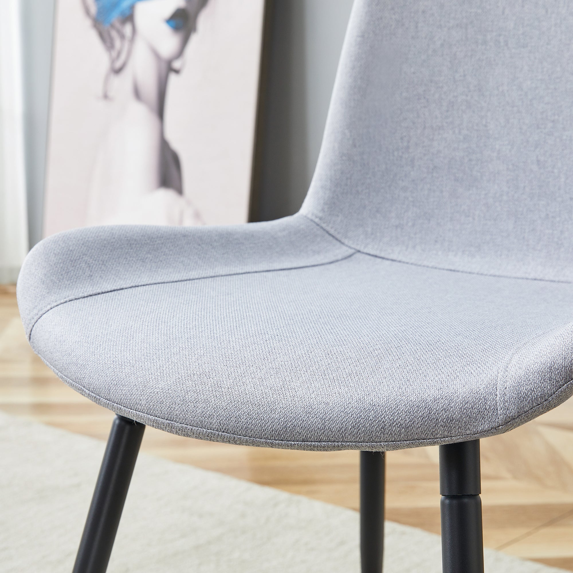 6-Piece Light Gray Linen Cotton Dining Chair Set - Ergonomic Curved Cushion Design for Comfortable Seating | Perfect for Dining Room, Kitchen, and Home Decor