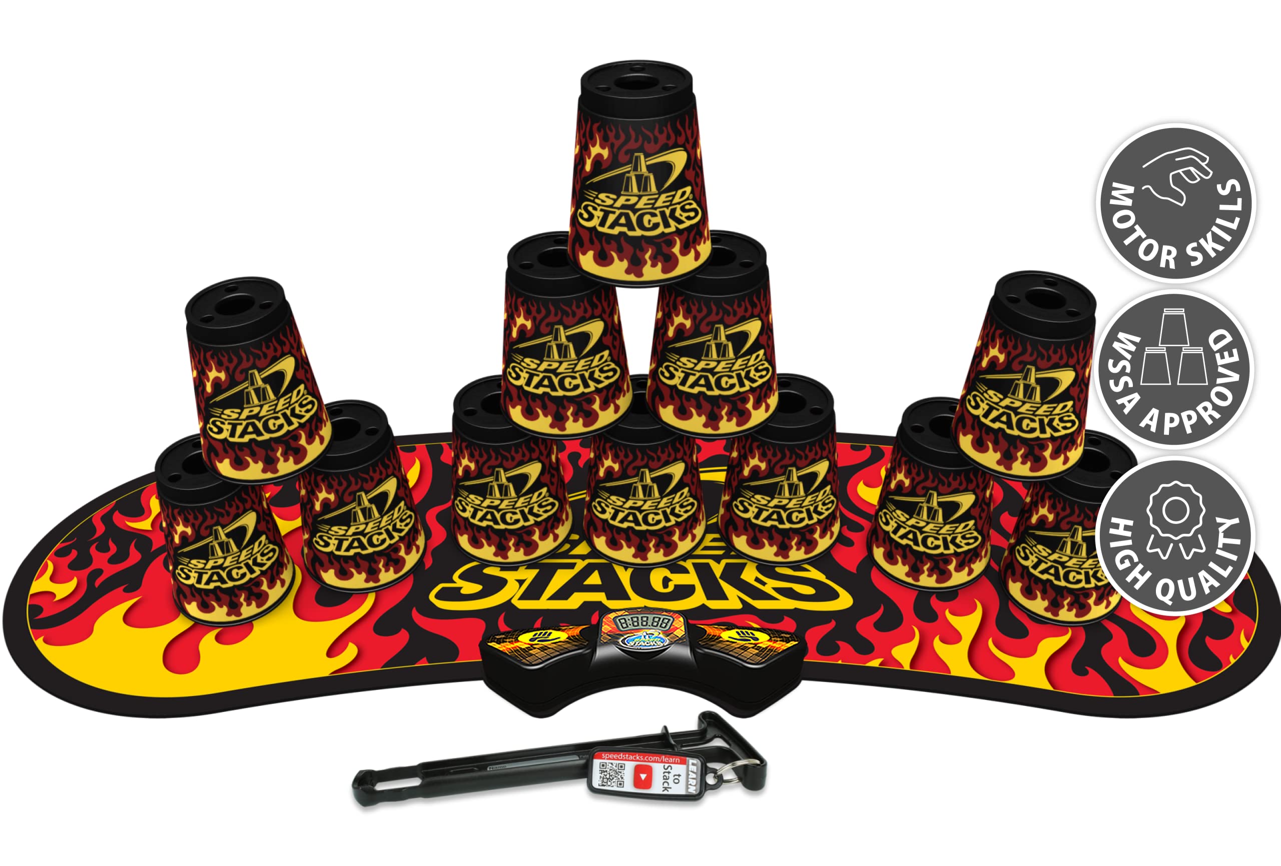 Speed Stacks Competitor - Black Flame | 12 Cups with GX Timer and Mat | Sport Stacking Game for Kids & Adults | Perfect for School PE, Family Fun & Speed Stacking Competitions
