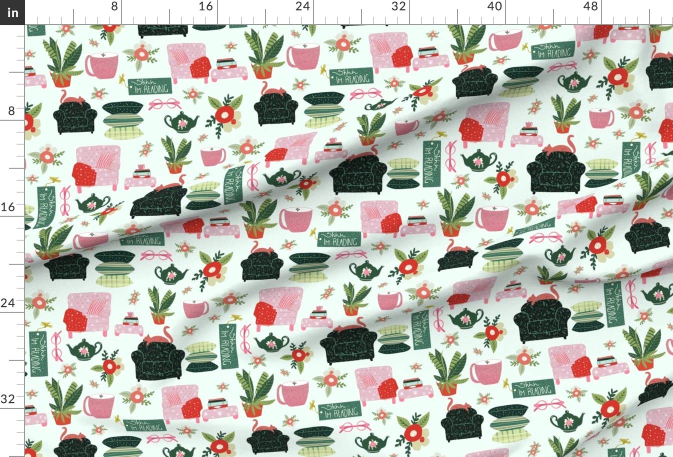Premium Spoonflower Fabric - Soft Minky Fabric by The Yard with Reading Books & Hygge Houseplants Print - Perfect for Sewing Baby Blankets, Quilt Backing & Plush Projects - Cozy Home Decor & DIY Crafting
