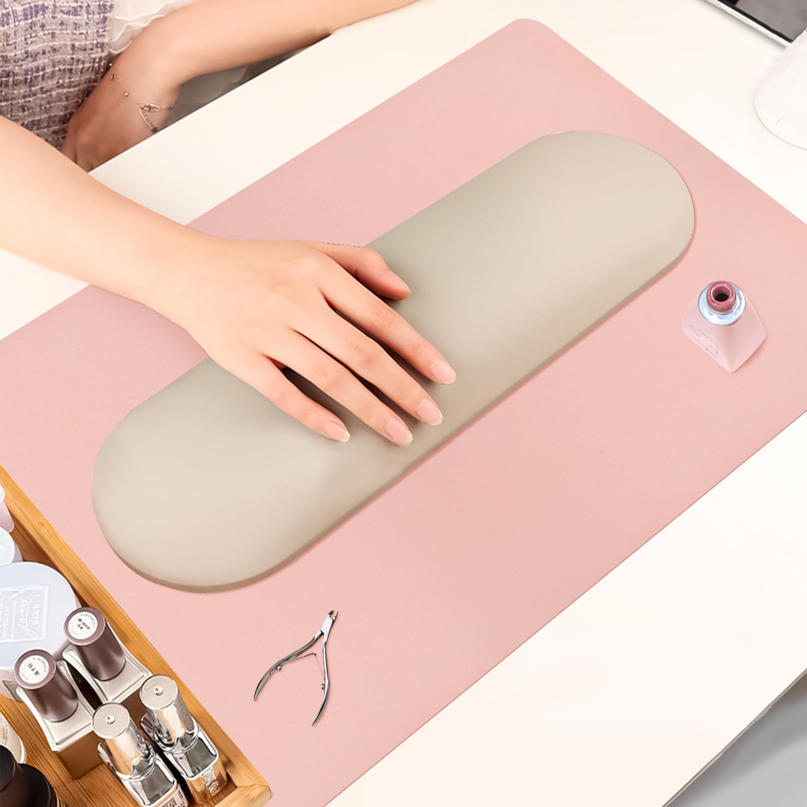 Premium Pink Nail Art Table Mat - Large Waterproof Heat Resistant PU Leather Desk Pad (31.4