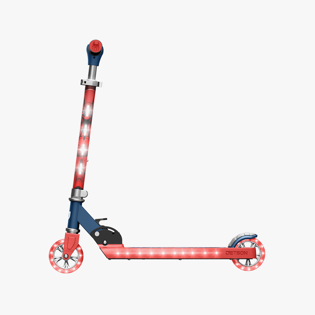 Spider-Man Kids Kick Scooter - 3 Wheel LED Light Up Scooter for Boys & Girls Ages 5-12 - Foldable & Adjustable Height for Outdoor Play, Commuting, and Neighborhood Fun