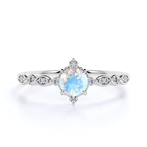 10K/14K Vintage Rainbow Moonstone & Diamond Engagement Ring - Scalloped Rose Gold Wedding Band, Birthstone Jewelry for Women - Perfect for Anniversaries, Proposals & Special Occasions