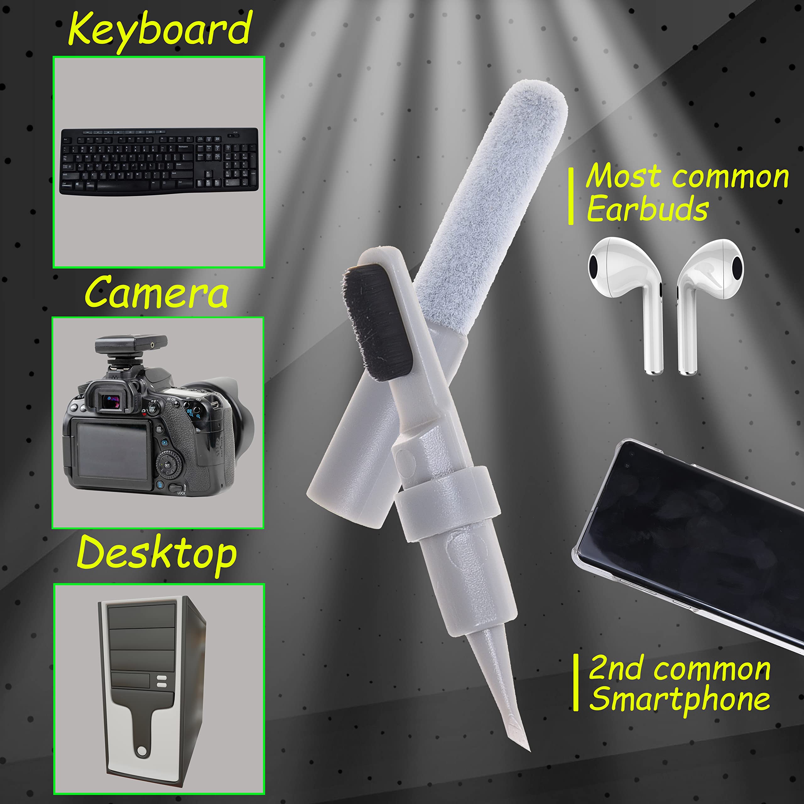 Camkix 6-in-1 Electronics Cleaning Kit with Key Puller, Flocking Sponge, Pen Nibs & Microfiber Cloths - Perfect for Keyboards, Earbuds, Hearing Aids, Smartphones, Laptops, Monitors & Cameras - Ideal for Home, Office & Travel Use
