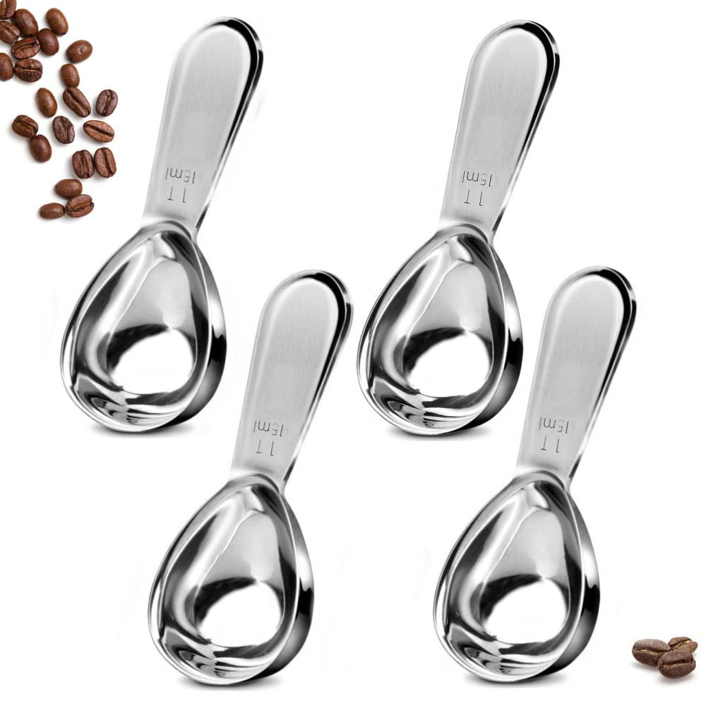 4pc Stainless Steel Coffee Scoops - Short Handle Measuring Spoons for Coffee, Tea, Sugar | Perfect for Home & Cafe Use
