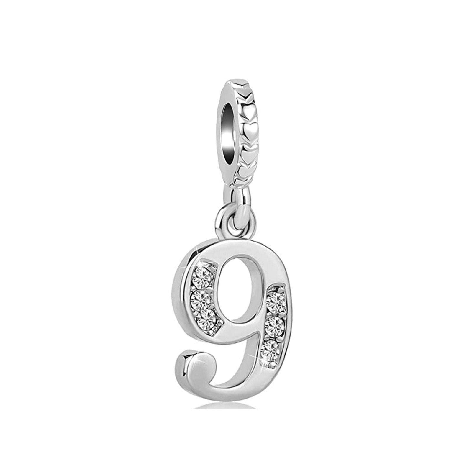 MiniJewelry 0-9 Lucky Number Charms for Pandora Bracelets - Silver Tone Cubic Zirconia Charms for Women, Men, Family & Friends - Perfect for Birthdays, Anniversaries & Special Occasions