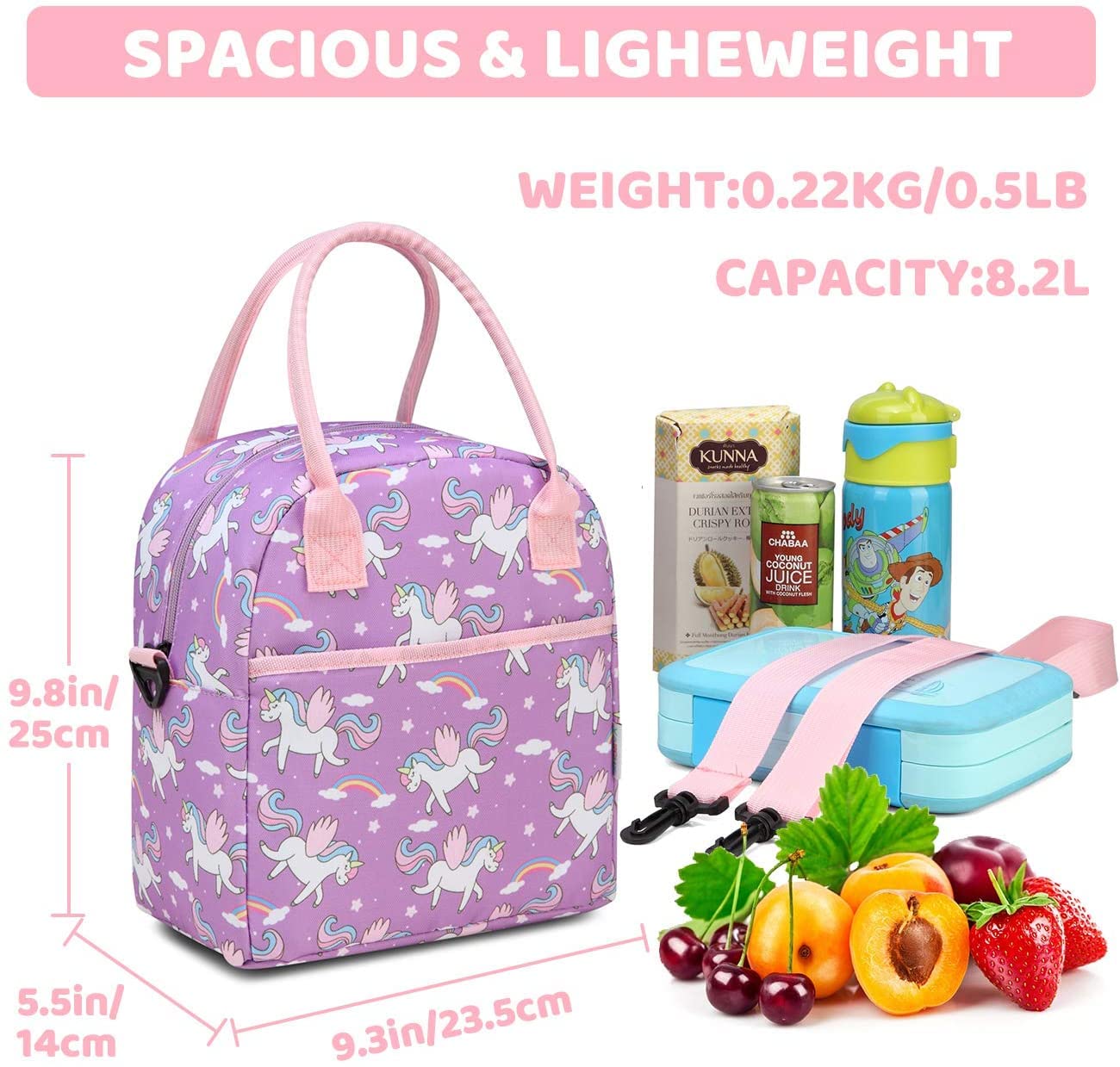 VASCHY Insulated Lunch Box Bag for Girls - Lightweight School Lunch Tote for Kids, Daycare & Kindergarten - Unicorn Design - Perfect for School, Picnics & Travel