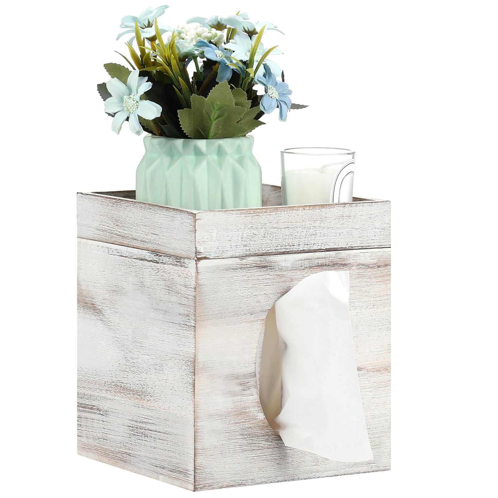White Washed Solid Tissue Box Cover with Storage Tray - 6