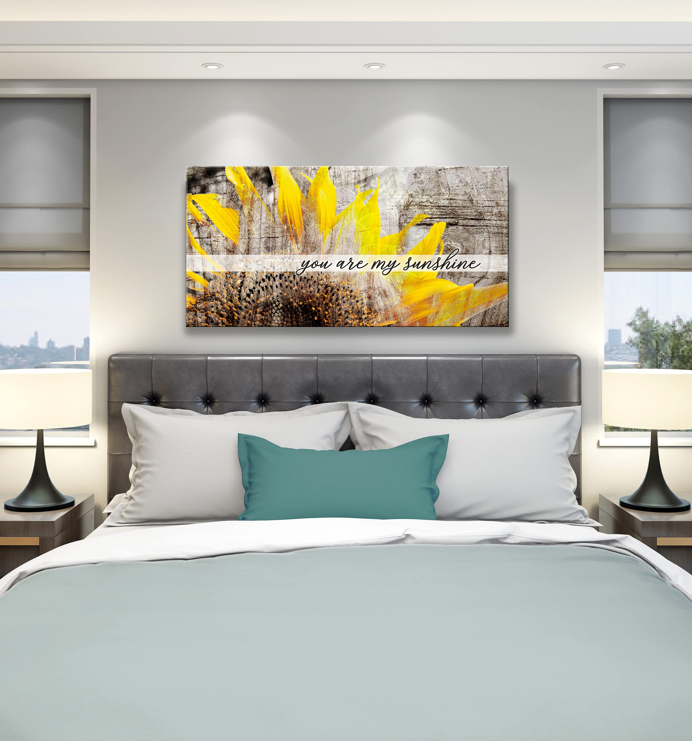 You Are My Sunshine Sunflower Wall Art - Large Canvas Painting for Living Room Decor, Yellow & Brown Floral Home Decor (42x19 Inches) - Perfect for Farmhouse, Boho & Modern Interior Design