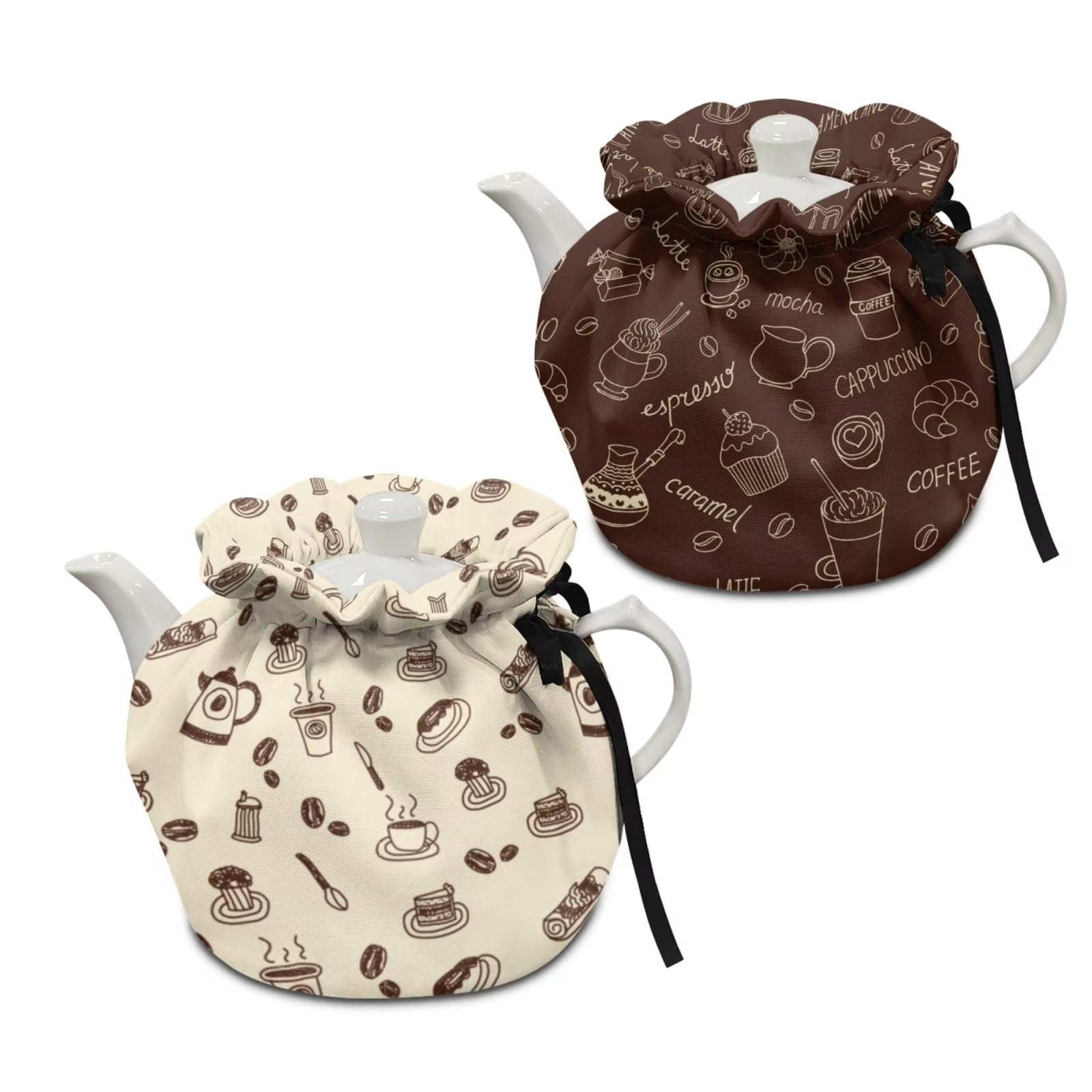 Cotton Tea Cozy - Insulated Tea Pot Cover with Coffee Croissant Print - Thick Extra Warm Teapot Lid for Home Kitchen Decor - Perfect for Tea Parties, Coffee Breaks, and Cozy Kitchen Accessories