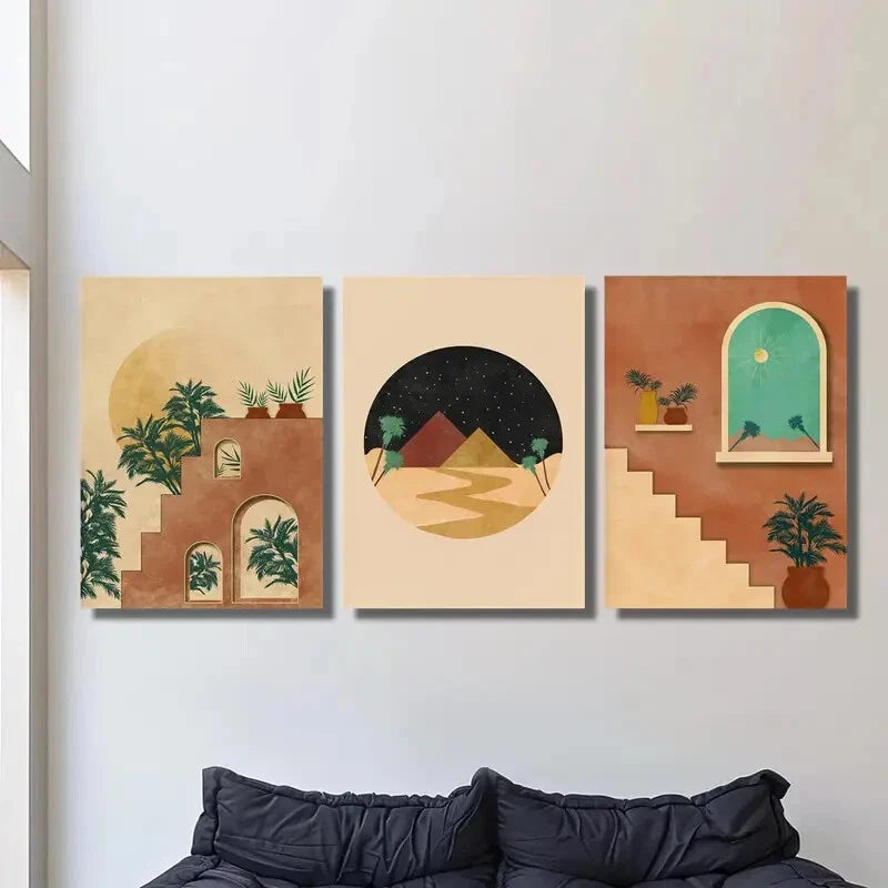 3-Piece Abstract Cityscape Metal Wall Art - Moroccan Burnt Orange - Ready to Hang Prints - Perfect for Living Room, Bedroom & Office Decor
