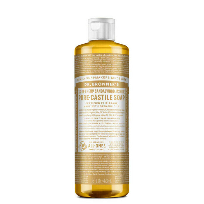 Dr. Bronners Pure Castile Liquid Soap - Sandalwood & Jasmine Scent | Organic, Vegan & Cruelty-Free Body Wash | Perfect for Shower, Bath & Hand Washing