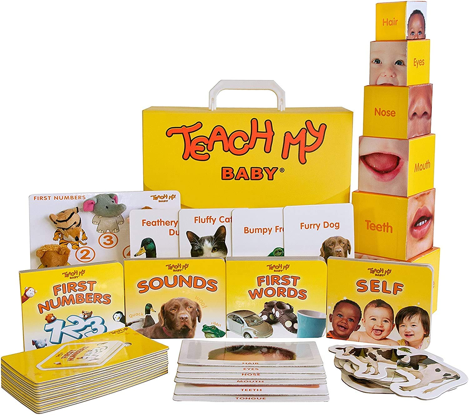 Screen-Free Baby Learning Kit for 6+ Months - Educational Toy Set with Finger Puppets, Board Books & Stacking Blocks to Teach First Words, Numbers & Sounds | Includes Teaching Guides & Storage Case | Perfect for Early Childhood Development & Interactive Playtime