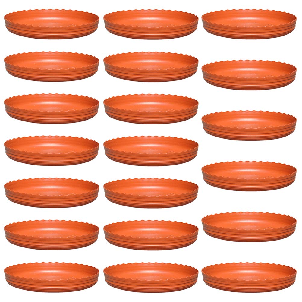 DOITOOL 20 Pack Round Resin Plant Pot Saucers - 1 Gallon Chocolate Drip Trays for Succulents, Flowers & Herbs - Balcony, Garden & Indoor Plant Drainage Solution