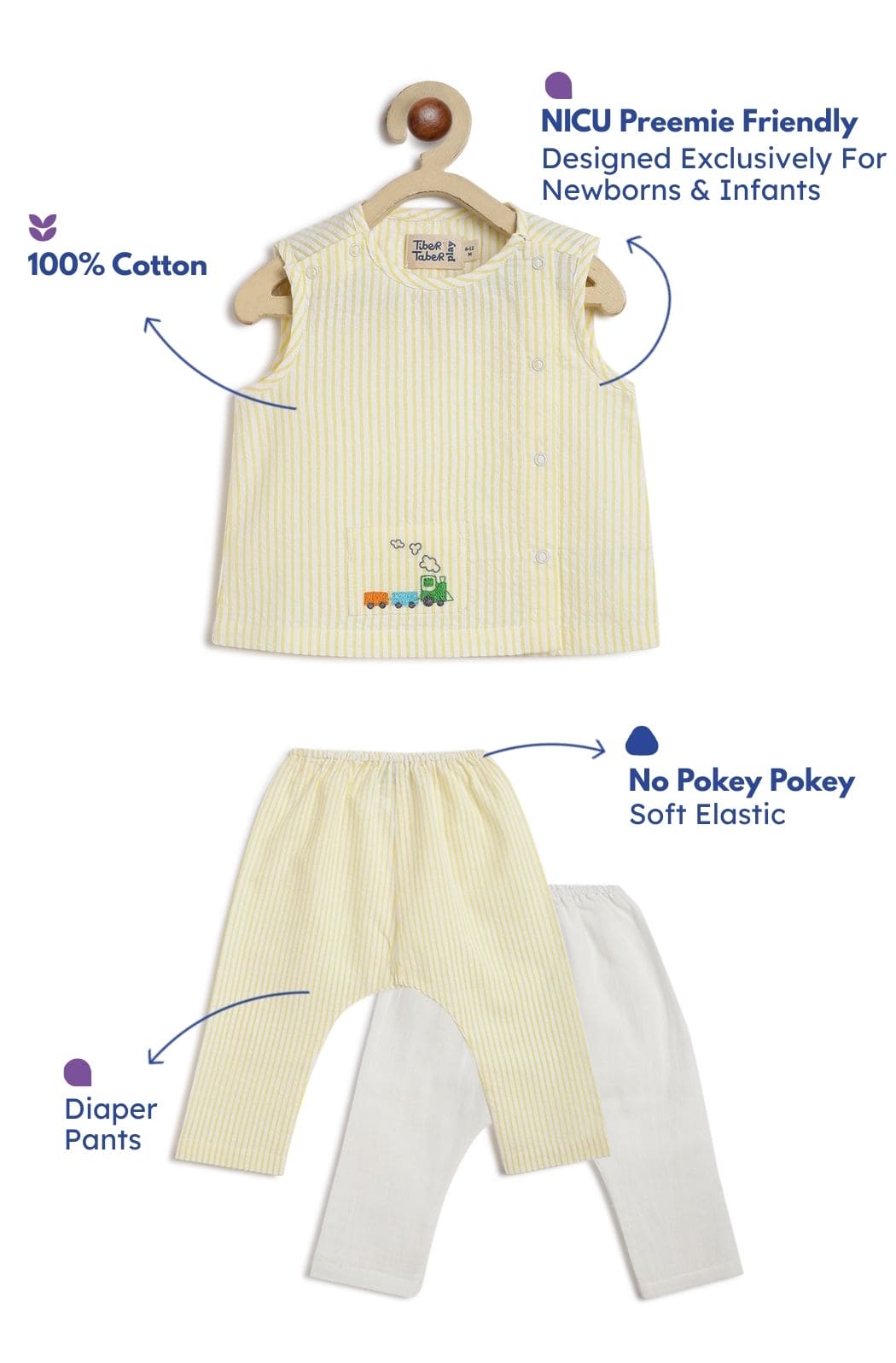 Pre Order: Unisex Rail Striped Jhabla Set Yellow - Comfortable Cotton Outfit for Kids, Perfect for Playtime, Parties & Casual Wear