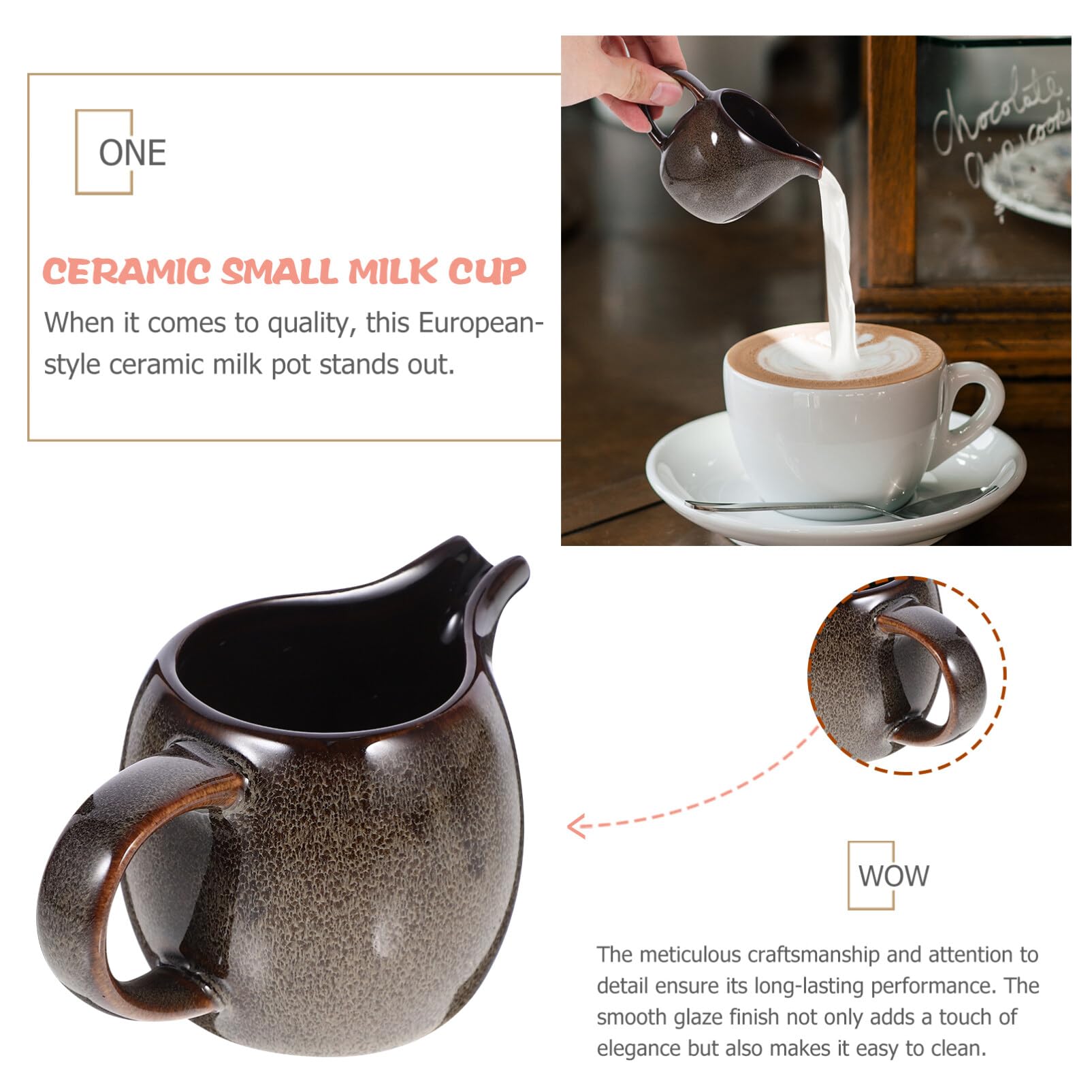 Kichvoe Mini Ceramic Creamer with Handle - Small Coffee & Milk Pitcher, Sauce & Salad Dressing Container - Perfect for Coffee Shops, Restaurants & Home Use - Grey
