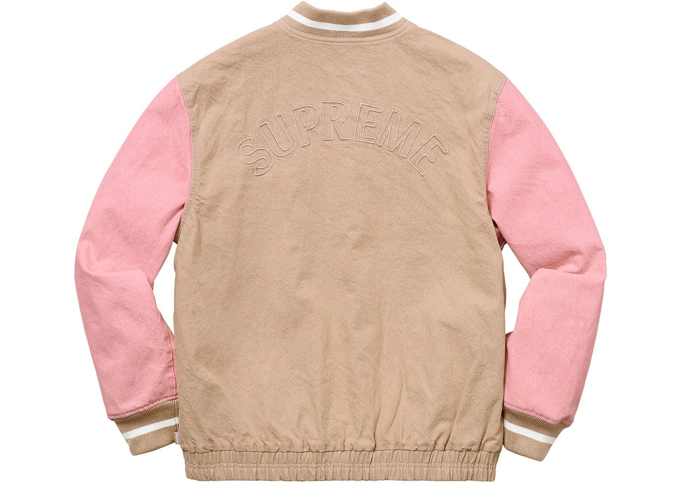Supreme Denim Varsity Jacket in Tan - Stylish Vintage-Inspired Baseball Jacket for Men & Women | Perfect for Streetwear, Casual Outfits & Retro Fashion Looks