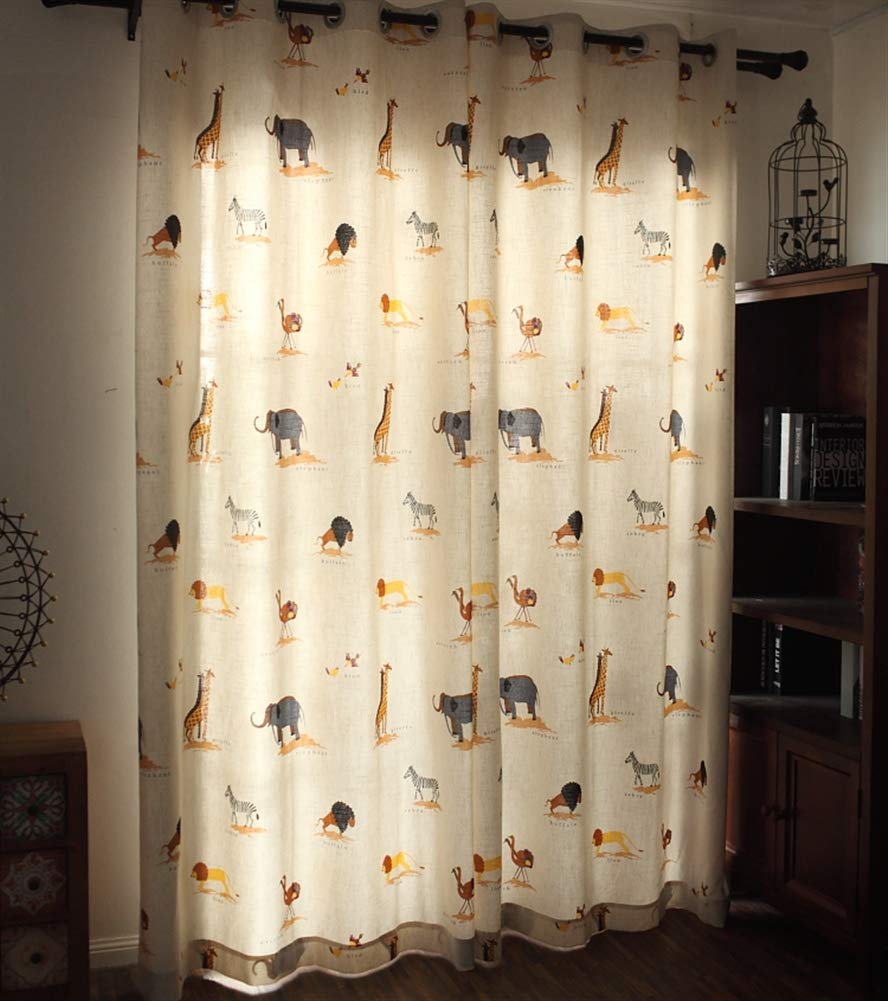 Premium 100% Linen Kids Curtains with Grommet Top - Animal Print Blackout Drapes (Set of 2 Panels, 55x102 Inches) for Nursery, Bedroom & Playroom Decor