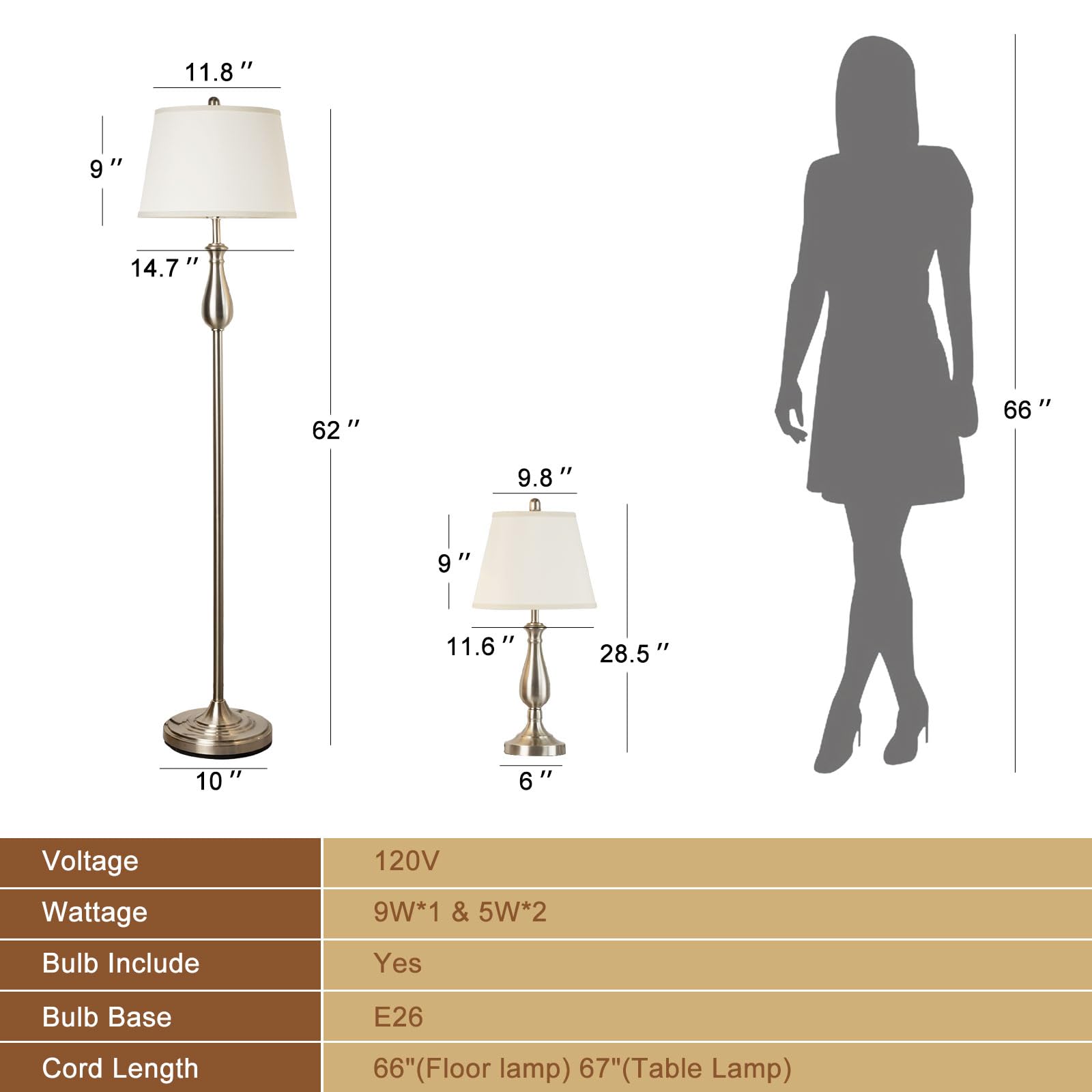 Depuley 3-Piece Modern Lamp Set - 2 Table Lamps & 1 Floor Lamp with White Linen Shades, Silver Metal Finish for Living Room, Bedroom, Office | Perfect for Ambient Lighting and Home Decor