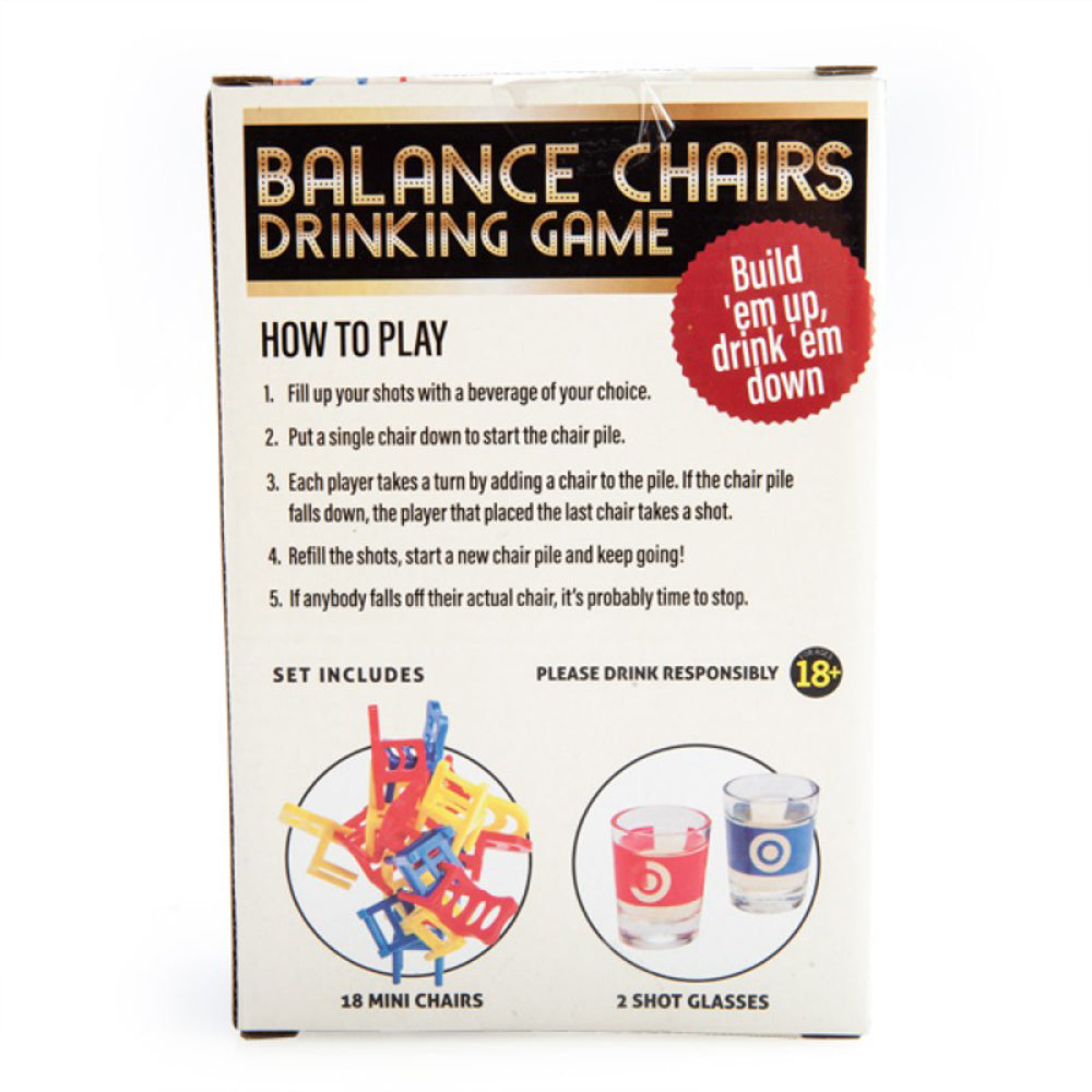 Balance Chairs Drinking Game Set - Fun Party Game for Adults & Friends - Perfect for Birthday Parties, Bachelor/Bachelorette Nights & Social Gatherings