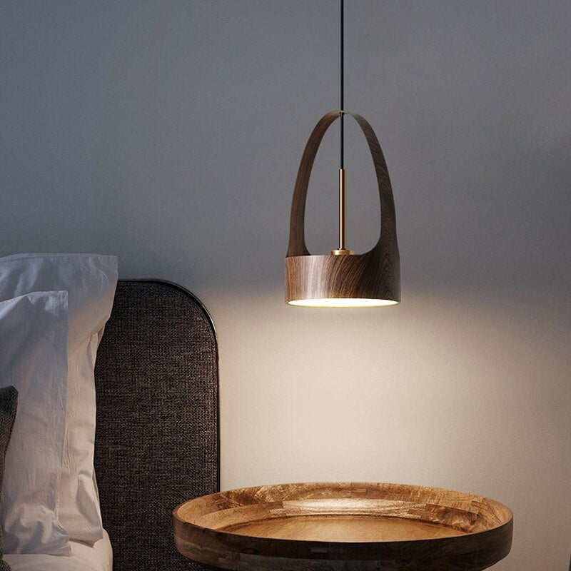Wooden Hanging Pendant Lamp - Modern Scandinavian Style Bedside Lighting for Bedroom, Nursery, or Living Room Decoration