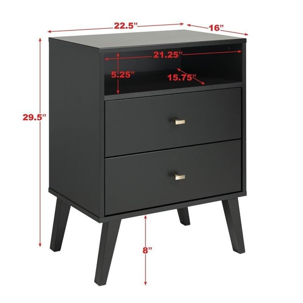 Mid Century Modern Nightstand Set of 2 - Black 2-Drawer Tall Bedside Tables for Bedroom Furniture | Home Square Nightstands for Small Spaces & Guest Rooms