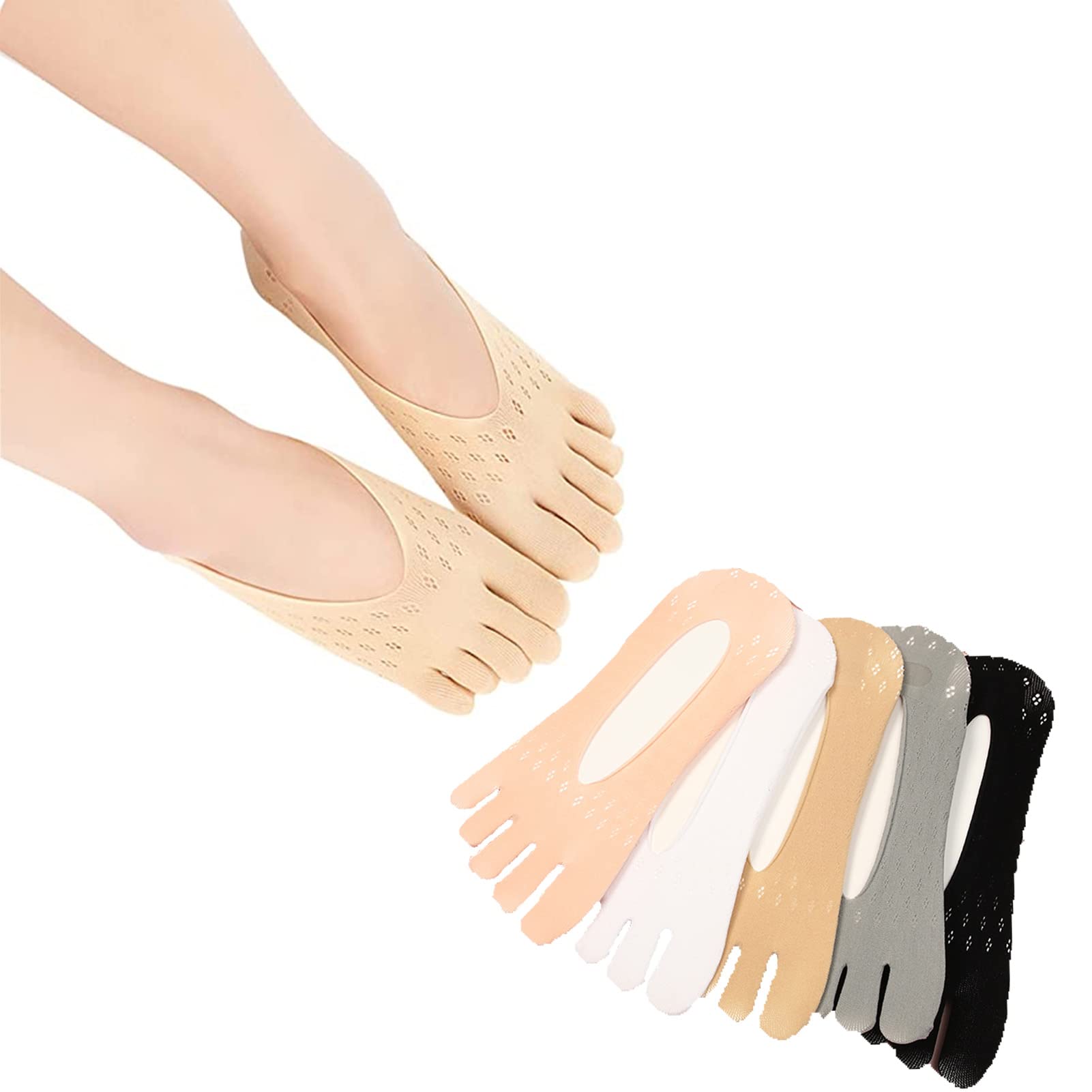 Women's Invisible Toe Socks - No Show Non-Slip Liner for Shoes & Sandals