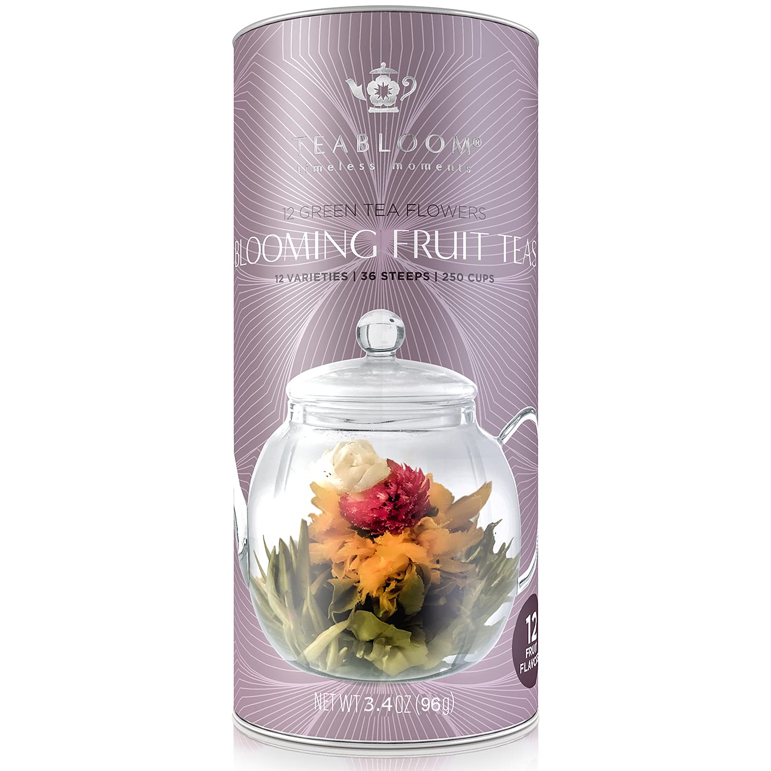 Teabloom Fruit Blooming Tea - 12 Unique Flower & Fruit Flavored Tea Balls - Reusable Up to 3 Steeps - Perfect for Relaxation, Gifts & Afternoon Tea Parties