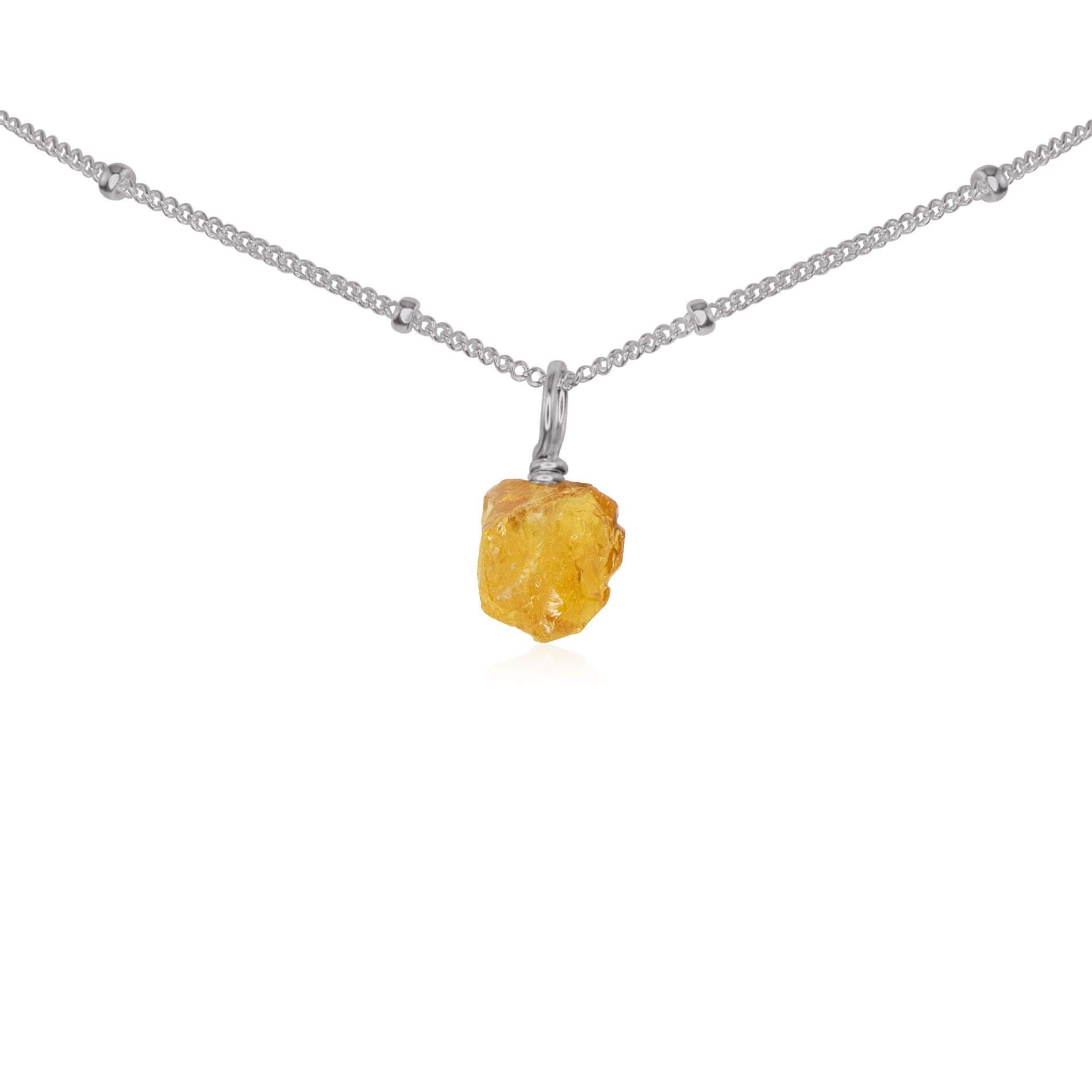 Natural Tiny Rough Citrine Gemstone Pendant Choker Necklace - Healing Crystal Jewelry for Women, Boho Style Layering Chain for Spiritual Energy & Positive Vibes