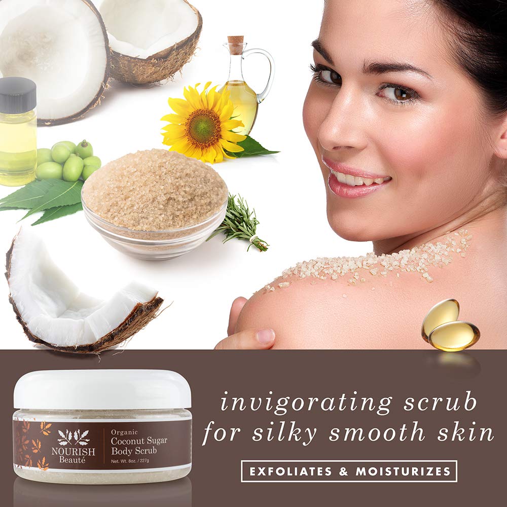 Organic Sugar Body Scrub for Exfoliation & Cellulite - Hydrating & Moisturizing Coconut Scrub to Improve Skin Tone & Texture - 8 oz - Perfect for Spa Day & Dry Skin Care