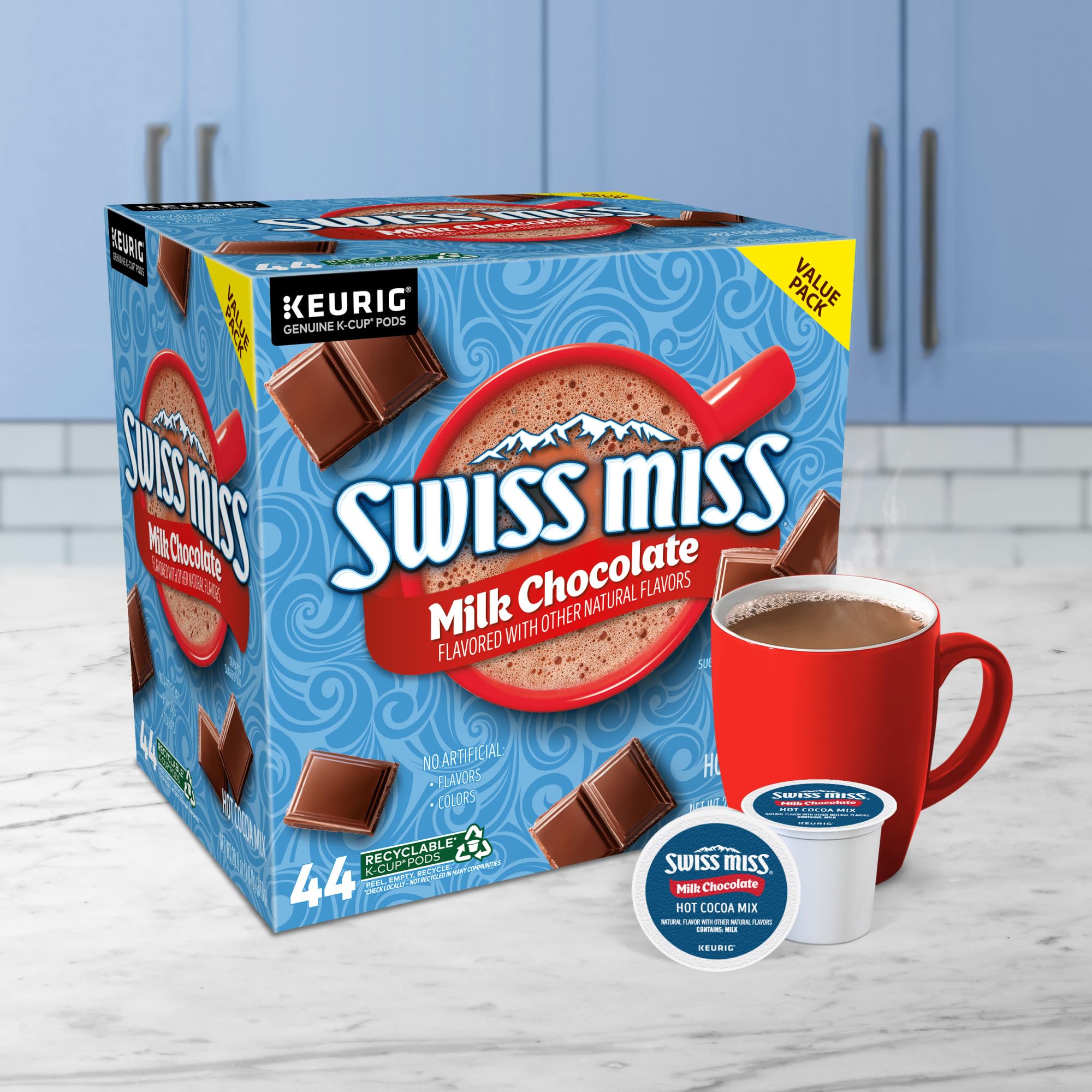 Swiss Miss Milk Chocolate Hot Cocoa K-Cup Pods for Keurig - 44 Count Single-Serve Pack - Perfect for Winter Warmth, Office Breaks & Cozy Nights