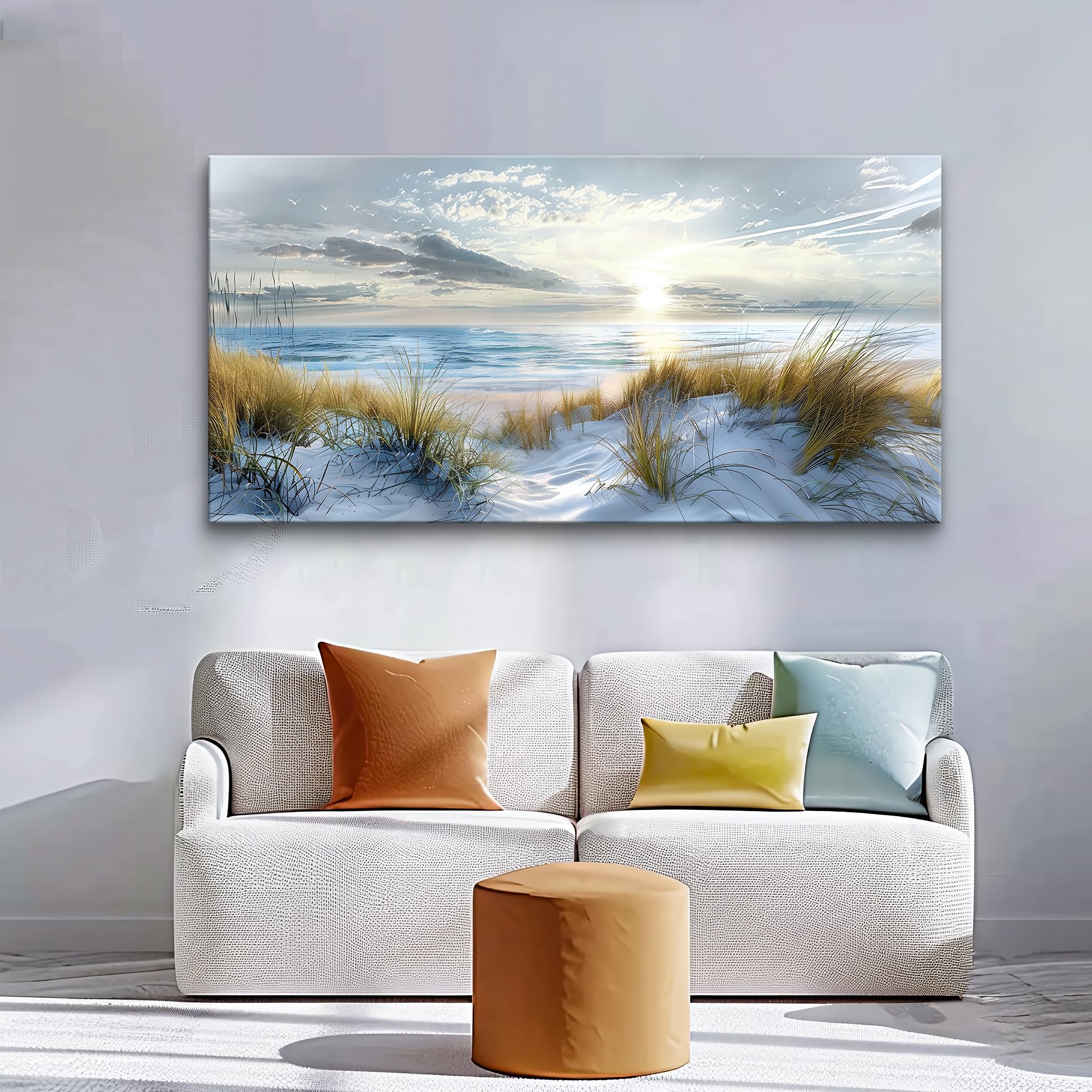 Lapremoly Large Modern Wall Art Canvas Print - Ocean Beach Blue Sea Landscape Painting for Bedroom, Living Room, Office & Hotel Decor | Perfect for Coastal, Nautical & Boho Home Interior Design