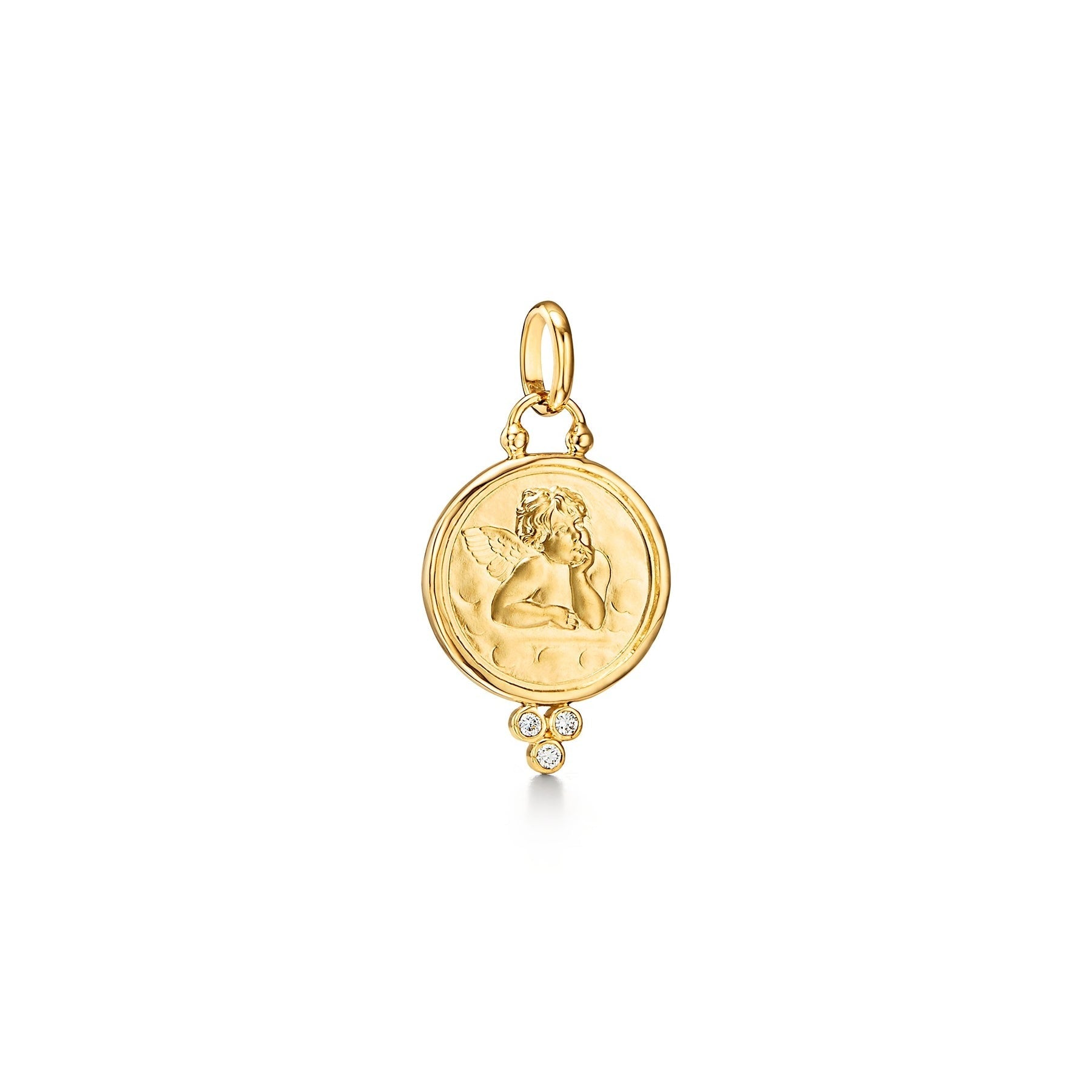 Temple St. Clair Diamond Trio Angel Pendant Necklace - 14K Gold Angel Wing Charm Jewelry for Women - Perfect Gift for Birthday, Anniversary & Special Occasions