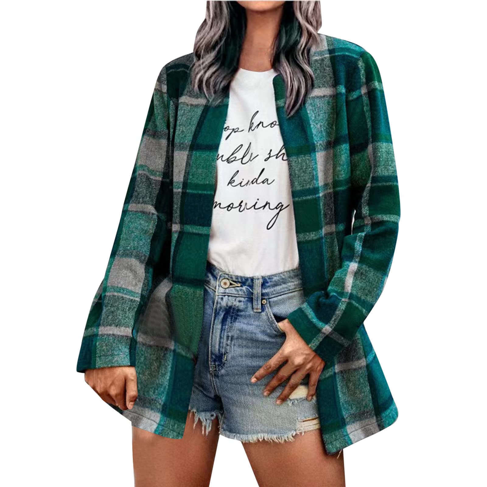 Women's Lightweight Flannel Plaid Raglan Long Sleeve Shirts & Leggings Set - Soft Thin Tops for Lifeguard, Casual Wear, and Outdoor Activities