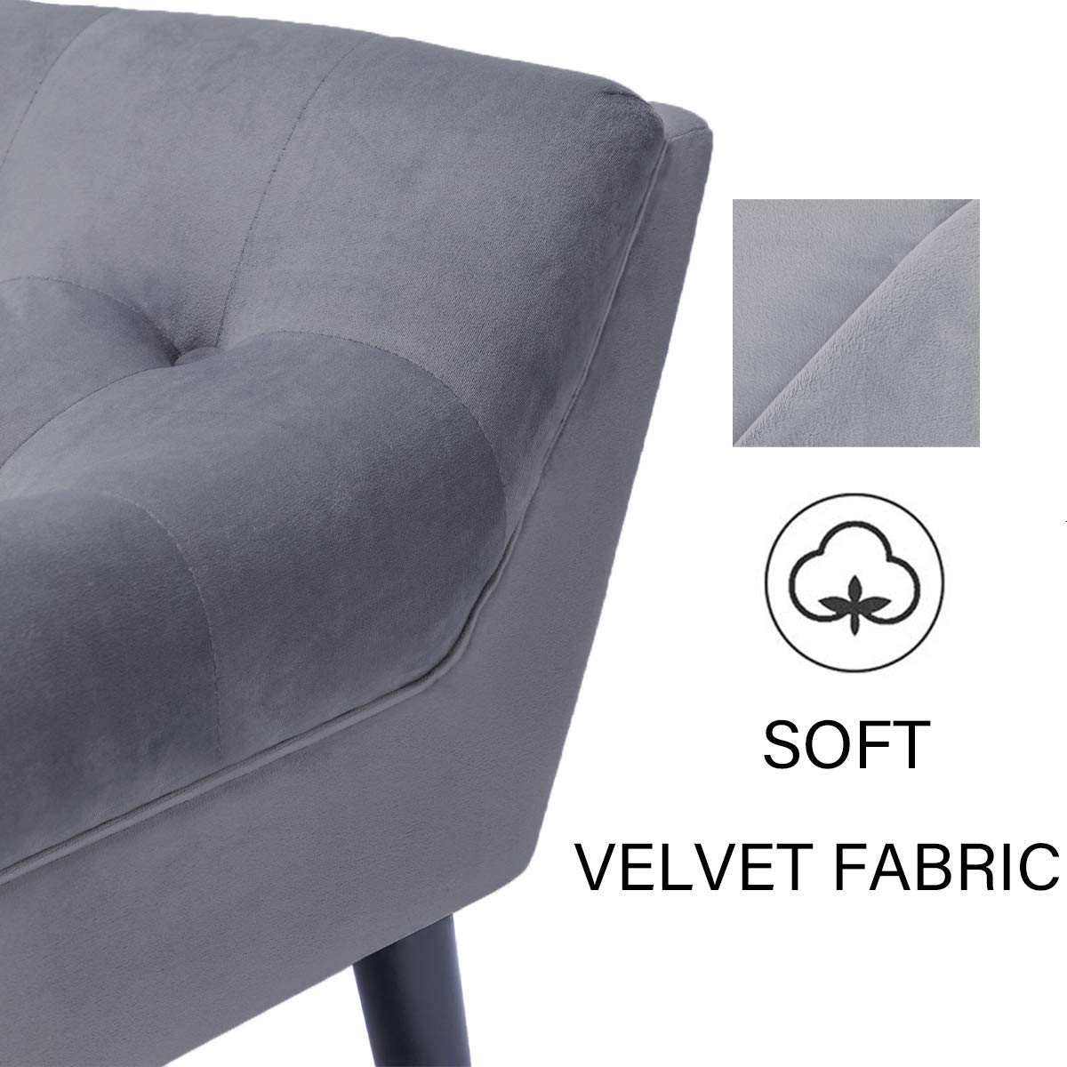 Alunaune Velvet Tufted Ottoman Bed Bench - Dark Gray Upholstered Storage Footstool with Wood Legs, 2-Seater for Bedroom, Entryway & Living Room | Perfect End of Bed Bench, Hallway Seating & Cozy Footrest
