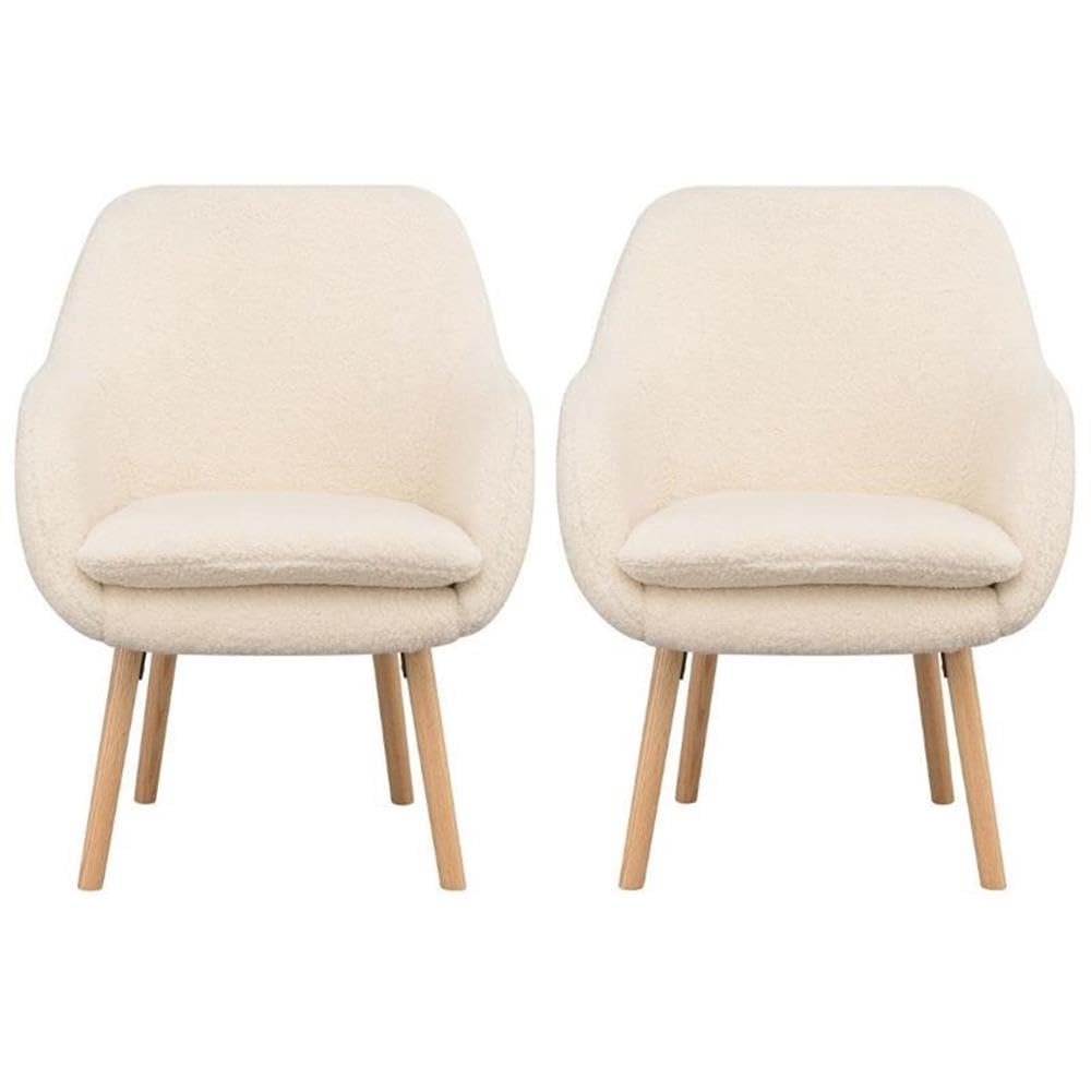 Home Square Charlotte Sherpa Furniture Accent Chair in Off White - Set of 2 Cozy Living Room Chairs for Small Spaces, Perfect for Reading Nook or Bedroom Sitting Area