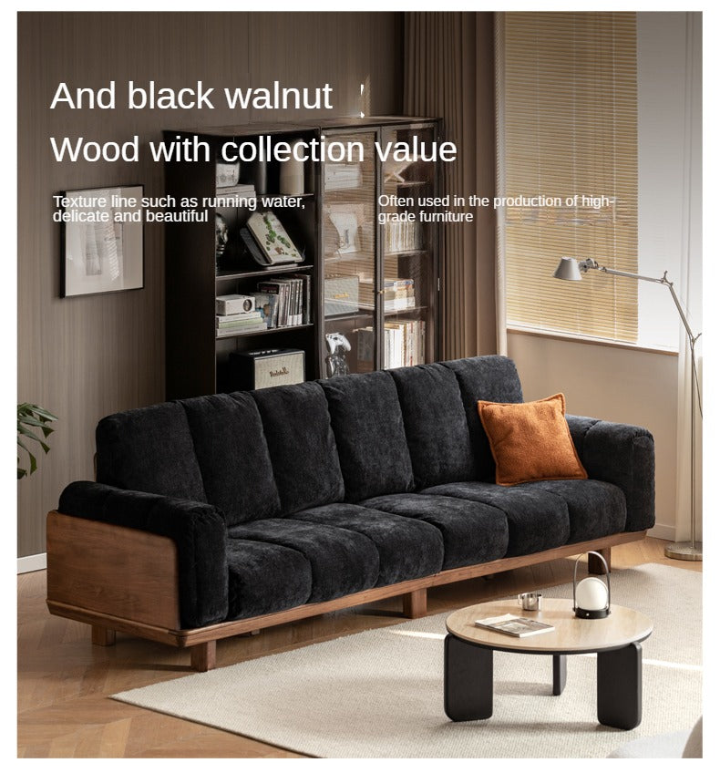Modern Solid Wood Down Straight Sofa - Black Walnut & Ash Wood Frame - Perfect for Living Room, Lounge, or Office Comfort