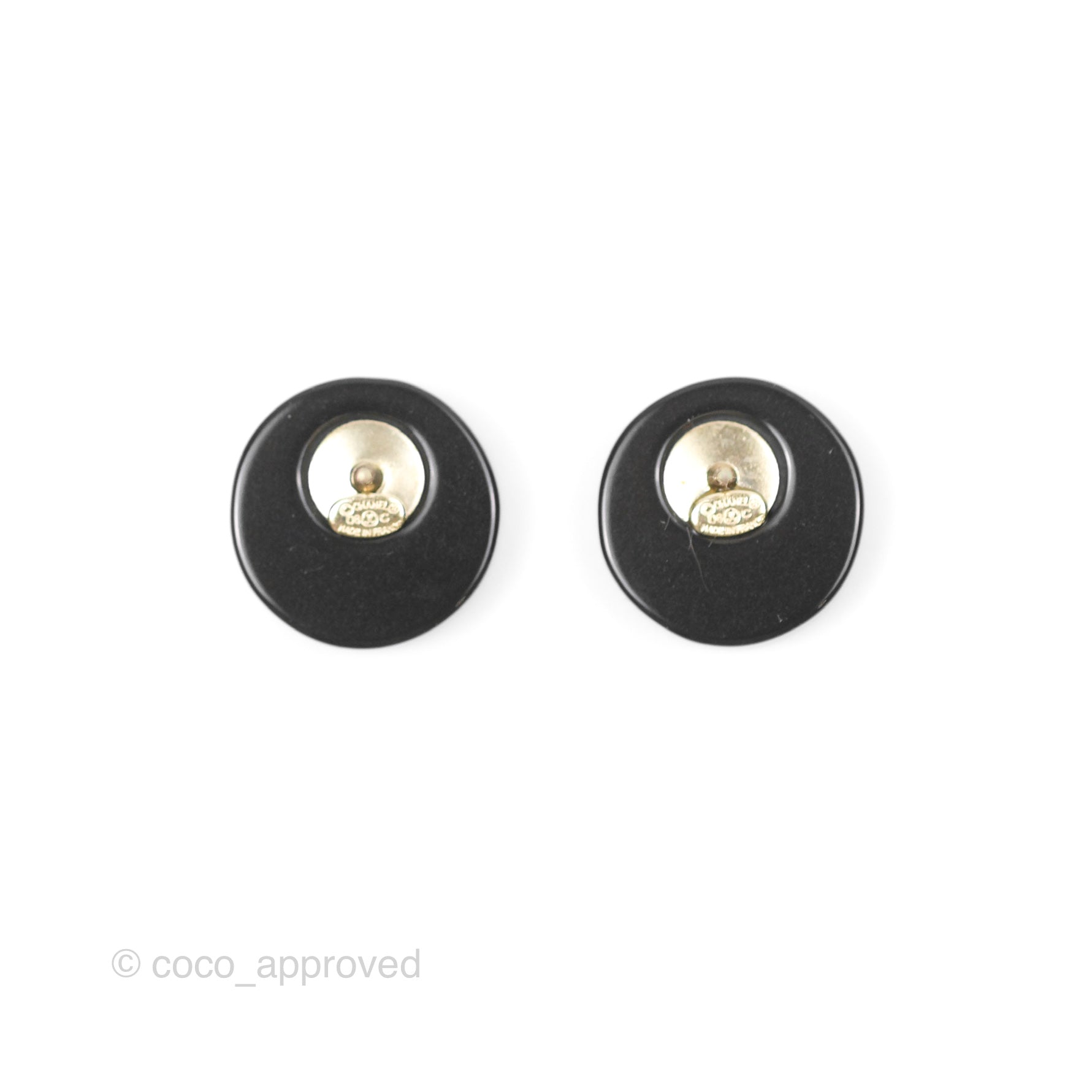 Chanel CC Resin Crystal Round Earrings - Black & Gold Tone 08C | Luxury Fashion Jewelry for Women, Perfect for Parties, Weddings & Evening Events