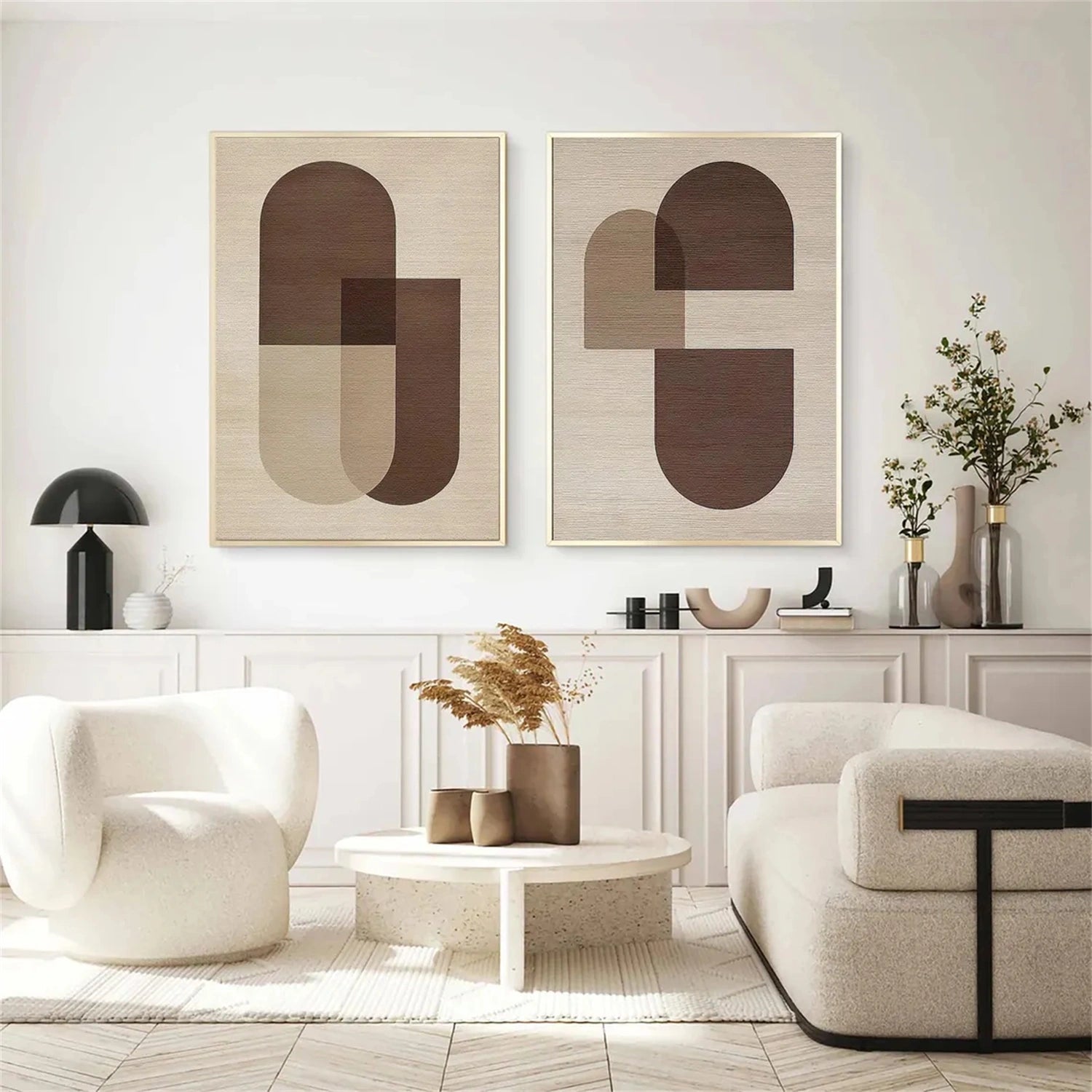 Abstract Beige & Brown Wall Art Set of 2 - Modern Canvas Paintings for Living Room, Bedroom & Office Decor #BB118