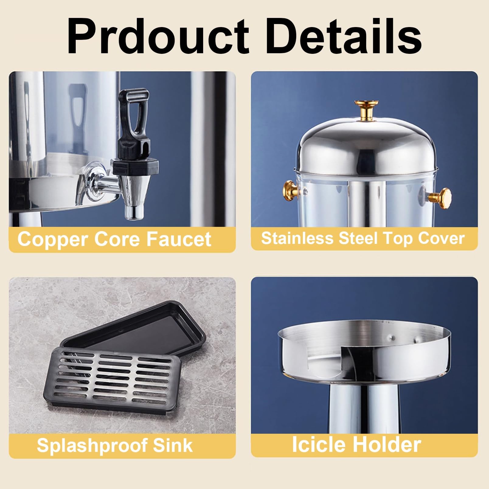 Stainless Steel Water Dispenser 8L/16L/24L - ELIKBH Juice & Beverage Dispenser for Tea, Lemonade, Party Drinks (Silver, 24L Capacity) - Perfect for Home, Office & Outdoor Events