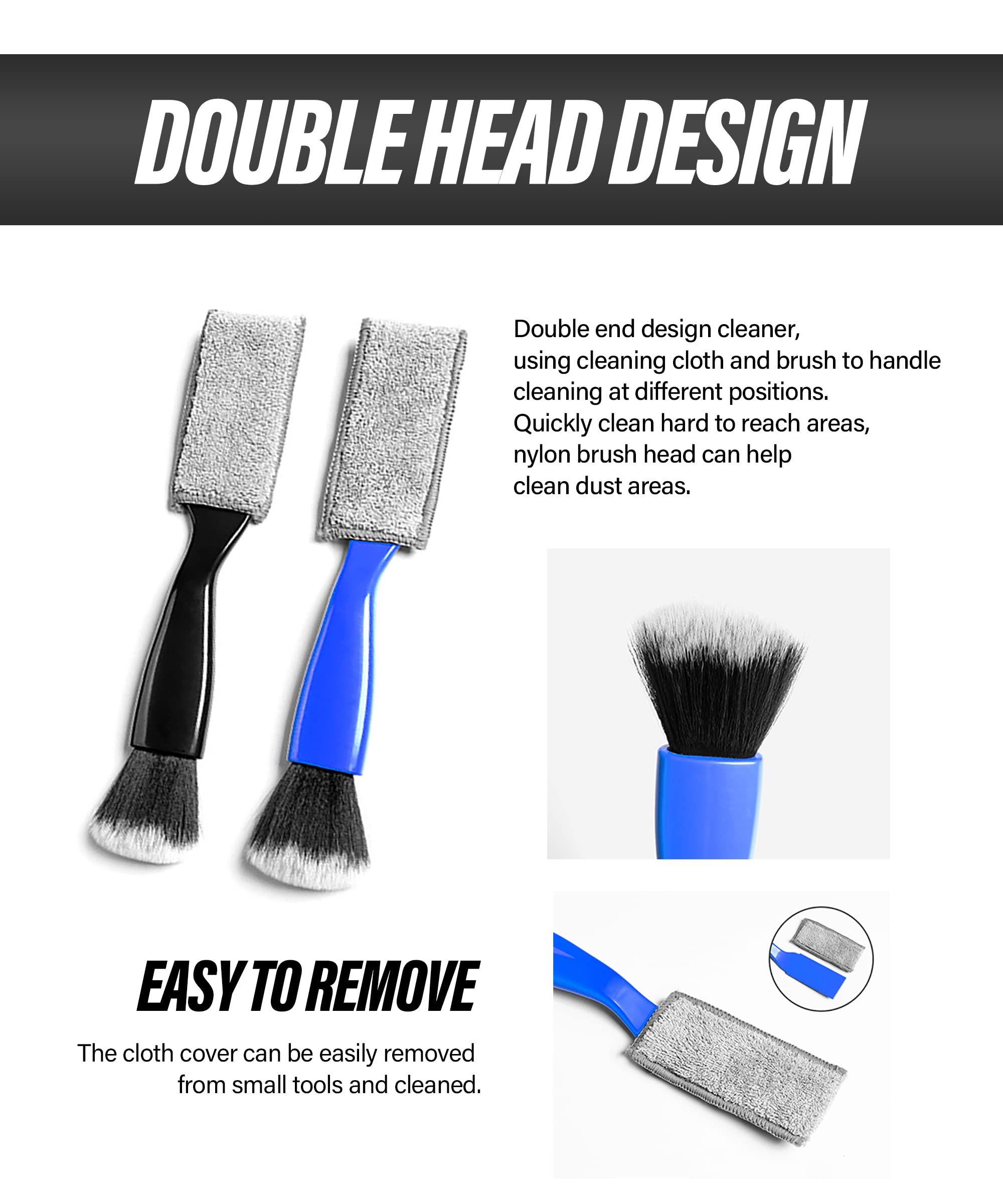 2-in-1 Car Duster Brush - Dual Head Auto Interior Detailing Tool for Car Cleaning (Black)