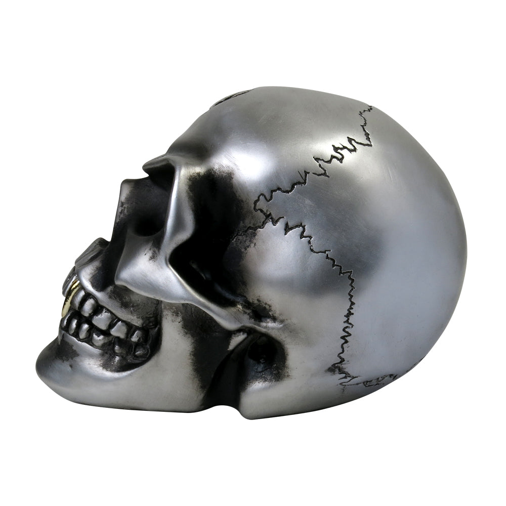 Gothic Metal Skull Statue - Dark Decor for Halloween, Home & Office - Perfect for Horror Fans & Gothic Decorations