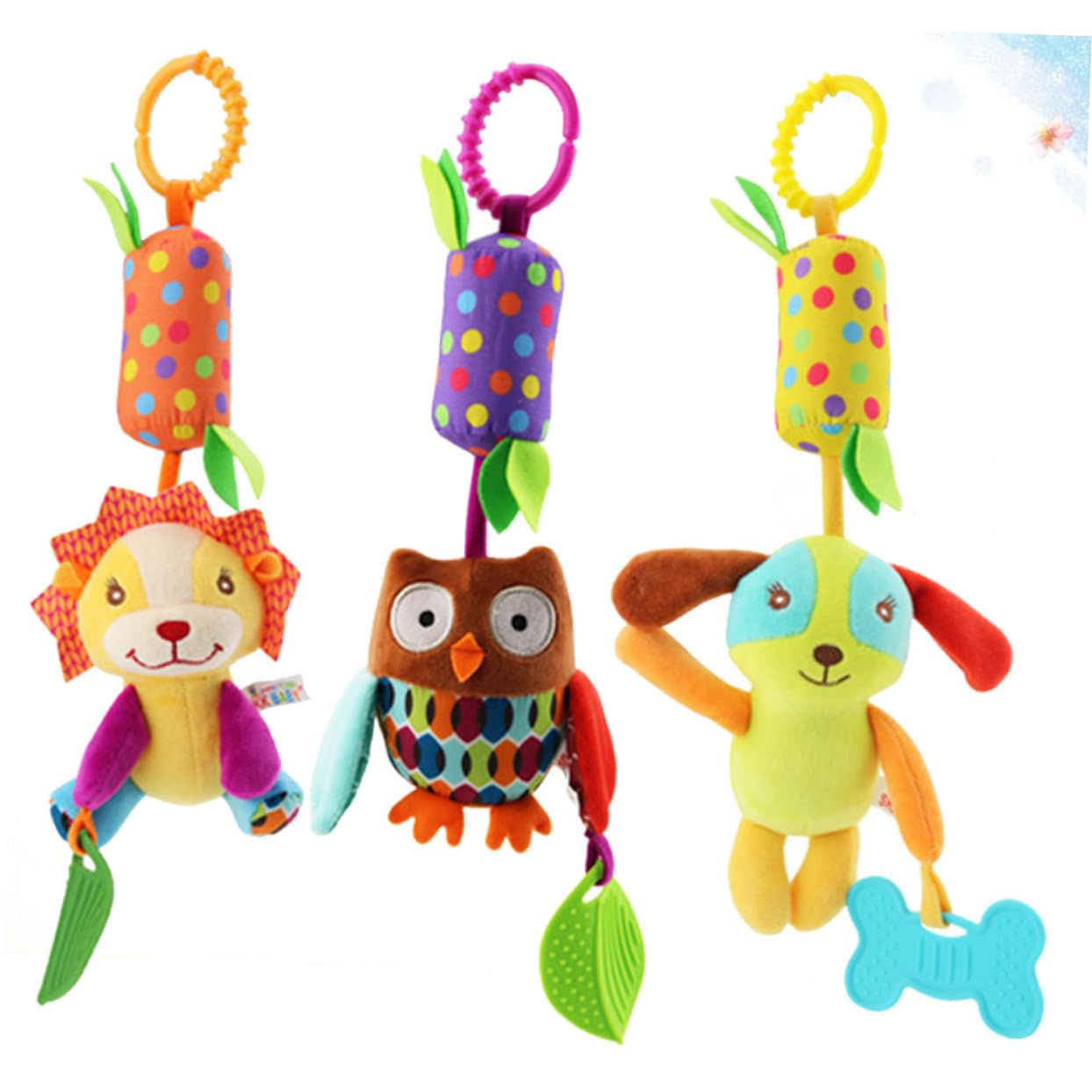 SHOWERORO 3-Piece Rotating Baby Rattle Toy Set - Animal-Themed Bells for Infants & Toddlers - Perfect for Nursery, Playtime & Early Learning Development