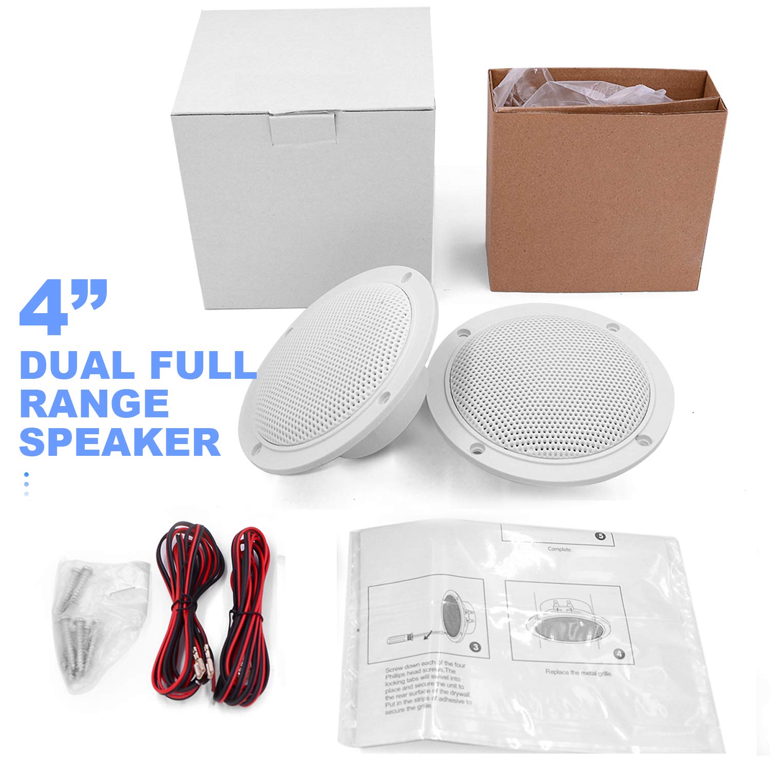 Marine Stereo Audio System - Waterproof MP3 USB AM FM AUX Bluetooth Receiver with 4 Inch White Marine Speakers, Perfect for Boats, Yachts, and Outdoor Water Activities