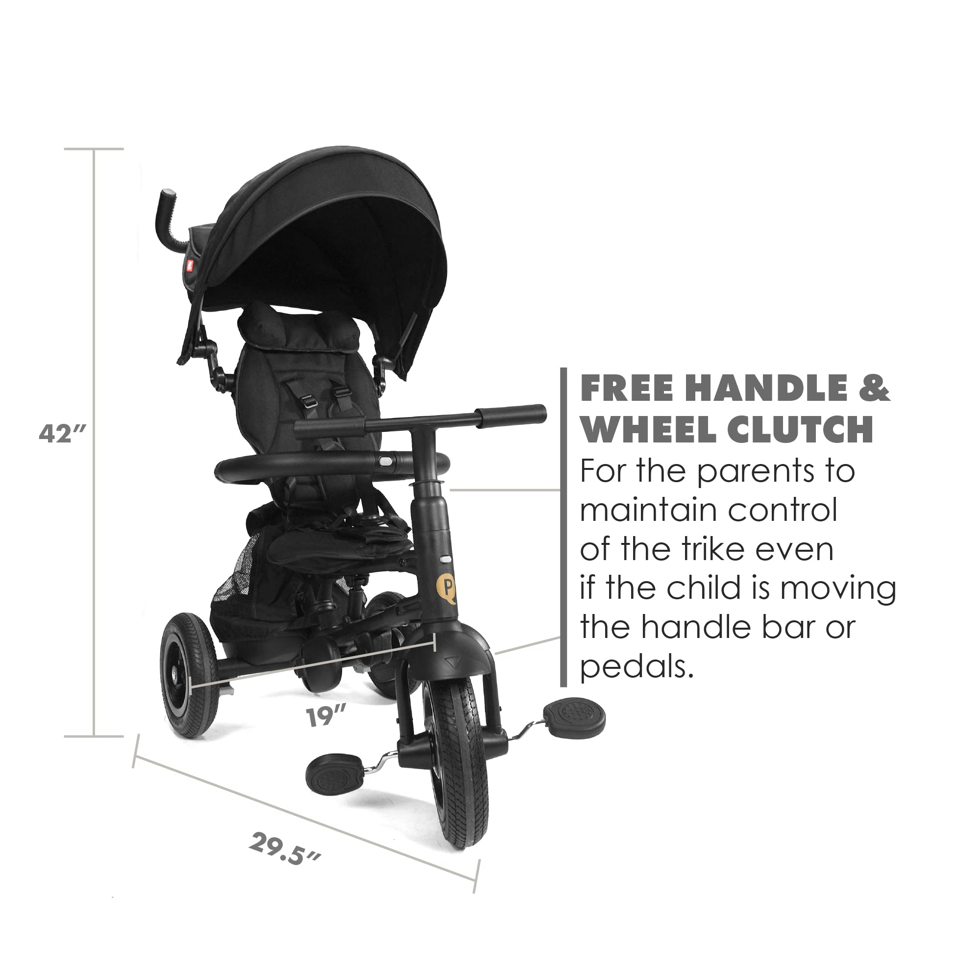 Premium Luxury Foldable Toddler Tricycle with Leather Touchpoints - QPlay Rito Push & Fold Stroller Trike for Kids Ages 12 Months to 5 Years (Midnight Black) - Perfect for Park Rides, Neighborhood Strolls & Outdoor Family Adventures