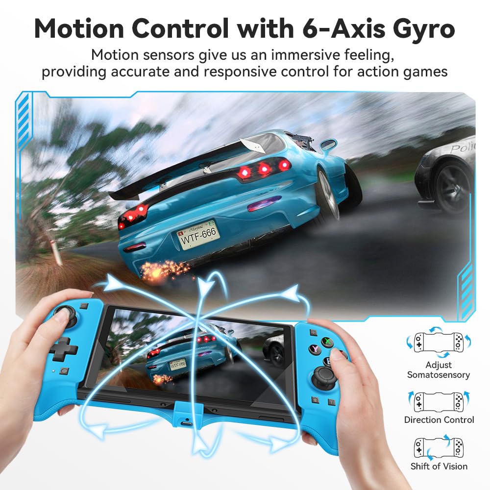 Wireless Switch Pro Controller for Nintendo Switch/OLED - Programmable Ergonomic Joypad with Turbo, Dual Vibration, 6-Axis Gyro & Screenshot Function (Blue) - Perfect for Gaming, Travel & Family Entertainment