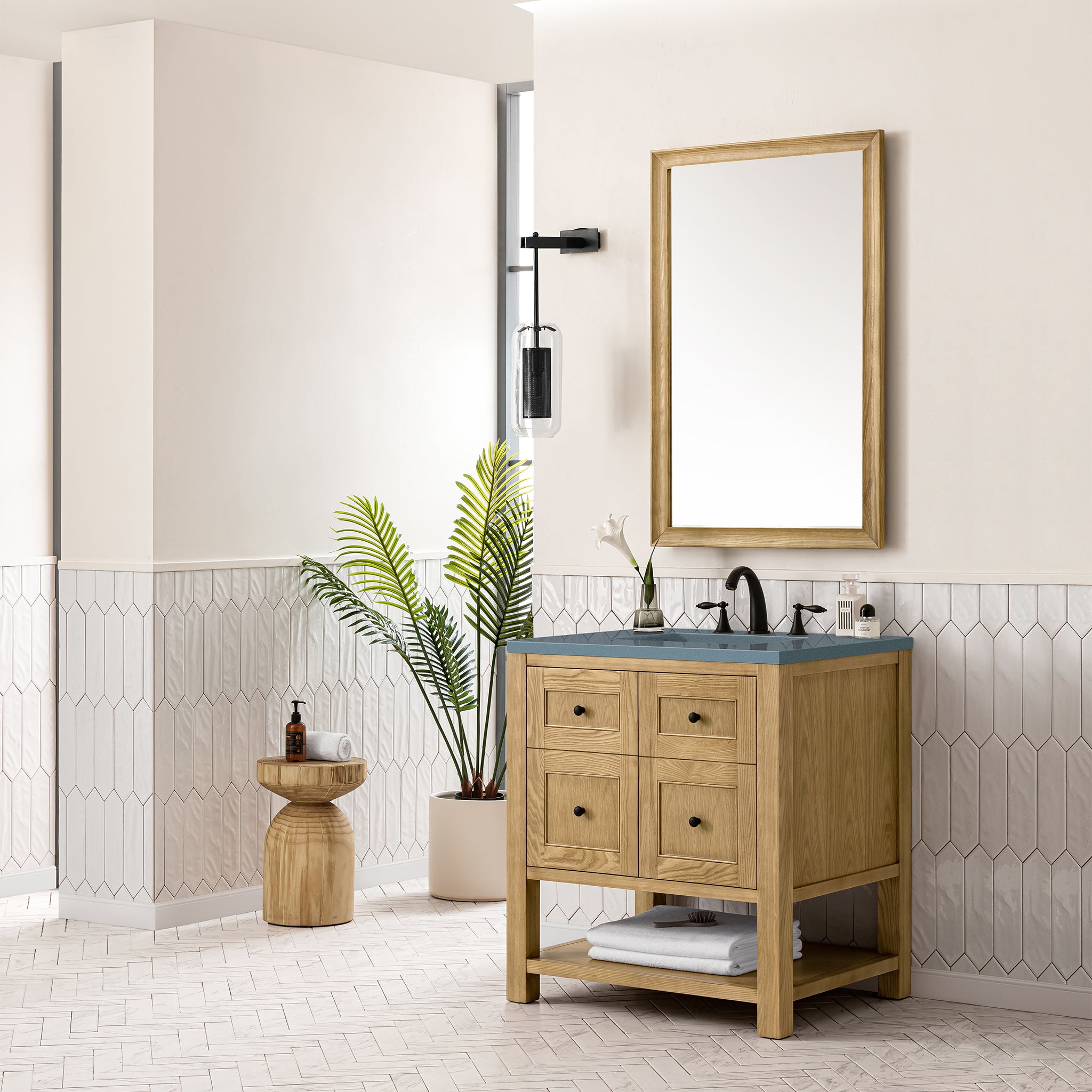 Breckenridge 30-Inch Single Bathroom Vanity in Light Natural Oak with 3CM Cala Blue Quartz Countertop - Perfect for Modern Master Bathrooms & Guest Powder Rooms