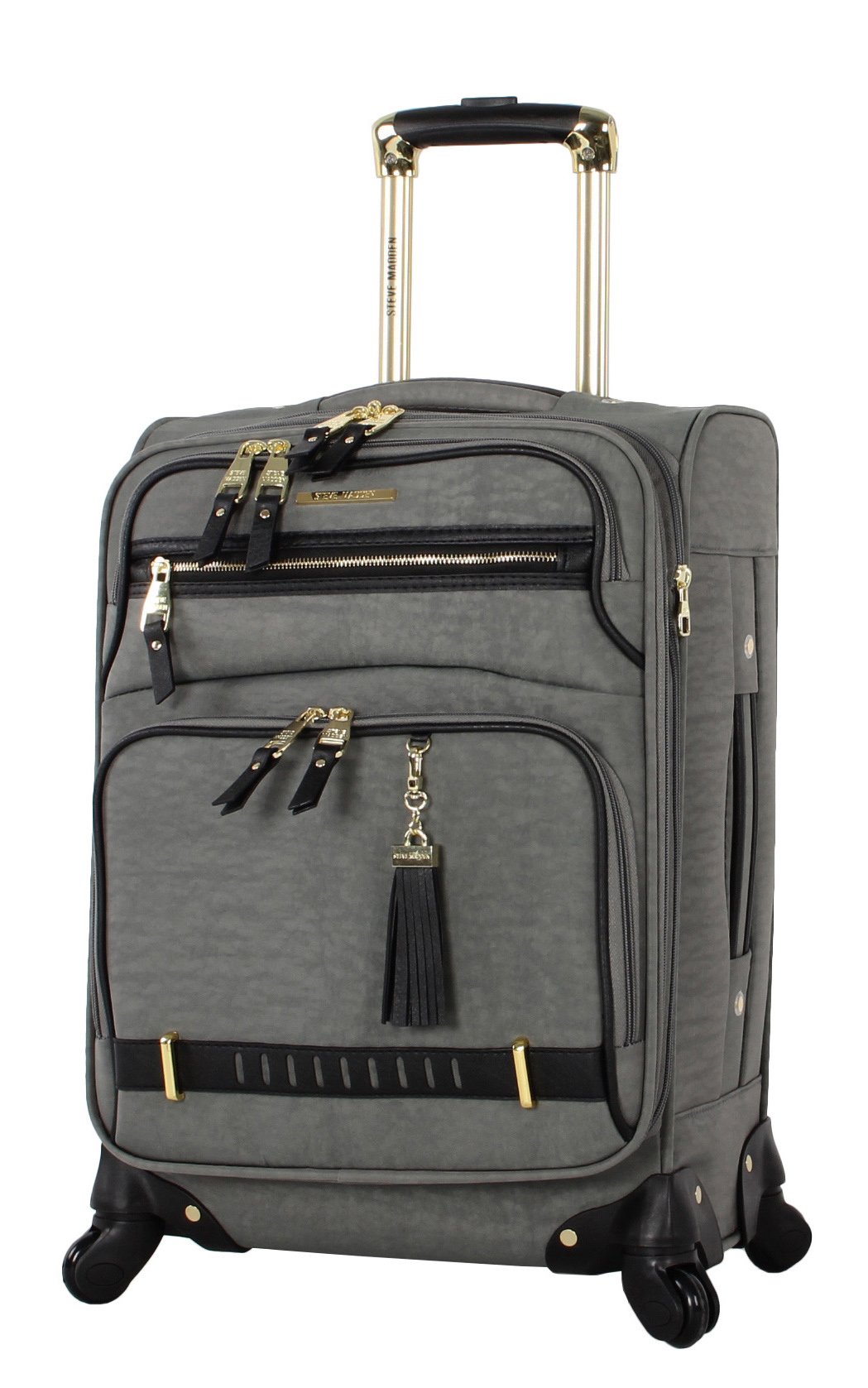 Steve Madden Unisex Spinner Luggage - Peek-a-Boo Grey Carry-On Suitcase with 360° Wheels | Perfect for Business Travel & Weekend Getaways