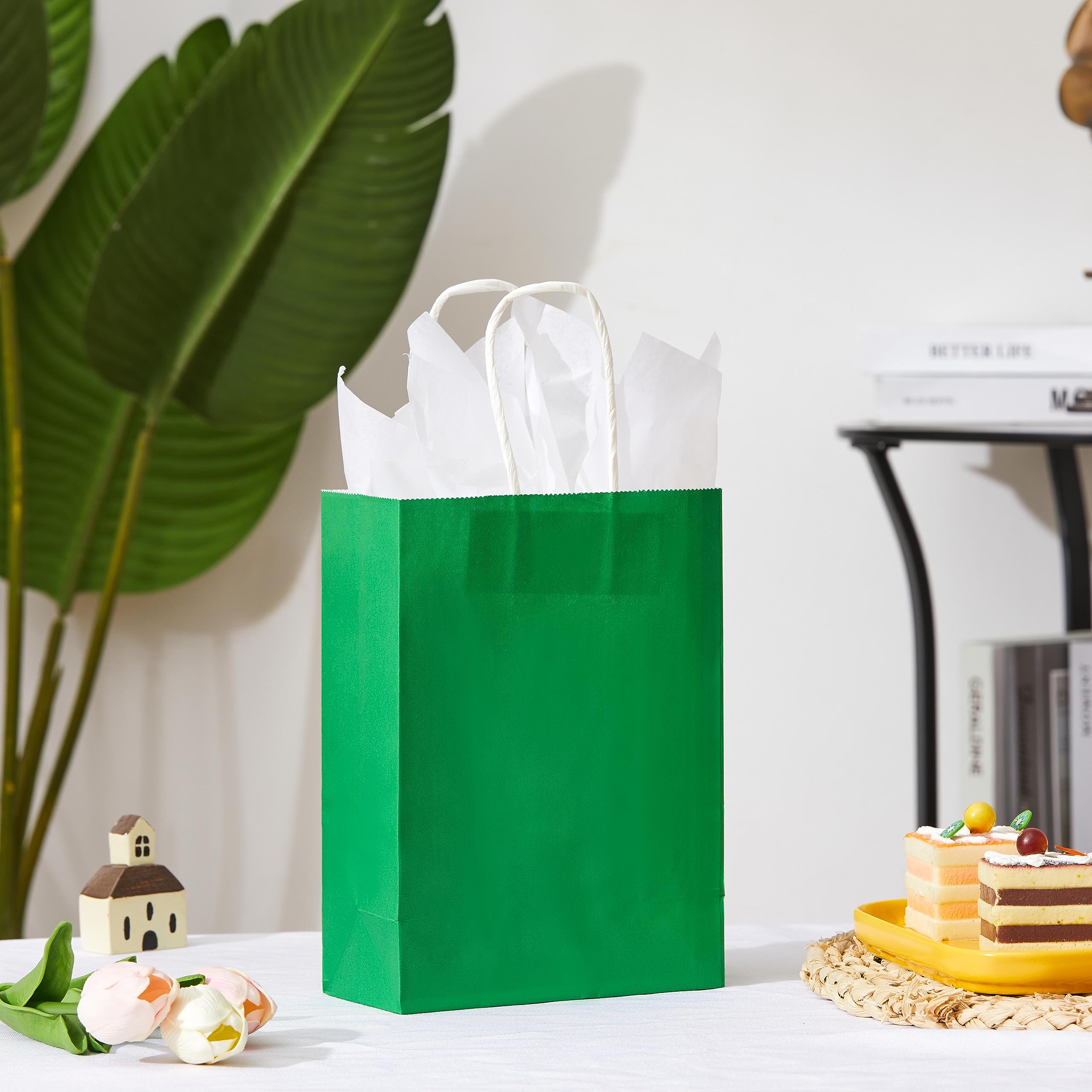 24 Pack Small Green Party Favor Bags with Handles - Bulk Goodie Bags for St. Patrick's Day, Birthday, Christmas & Holiday Celebrations - Perfect for Candy, Treats & Small Gifts (Green)