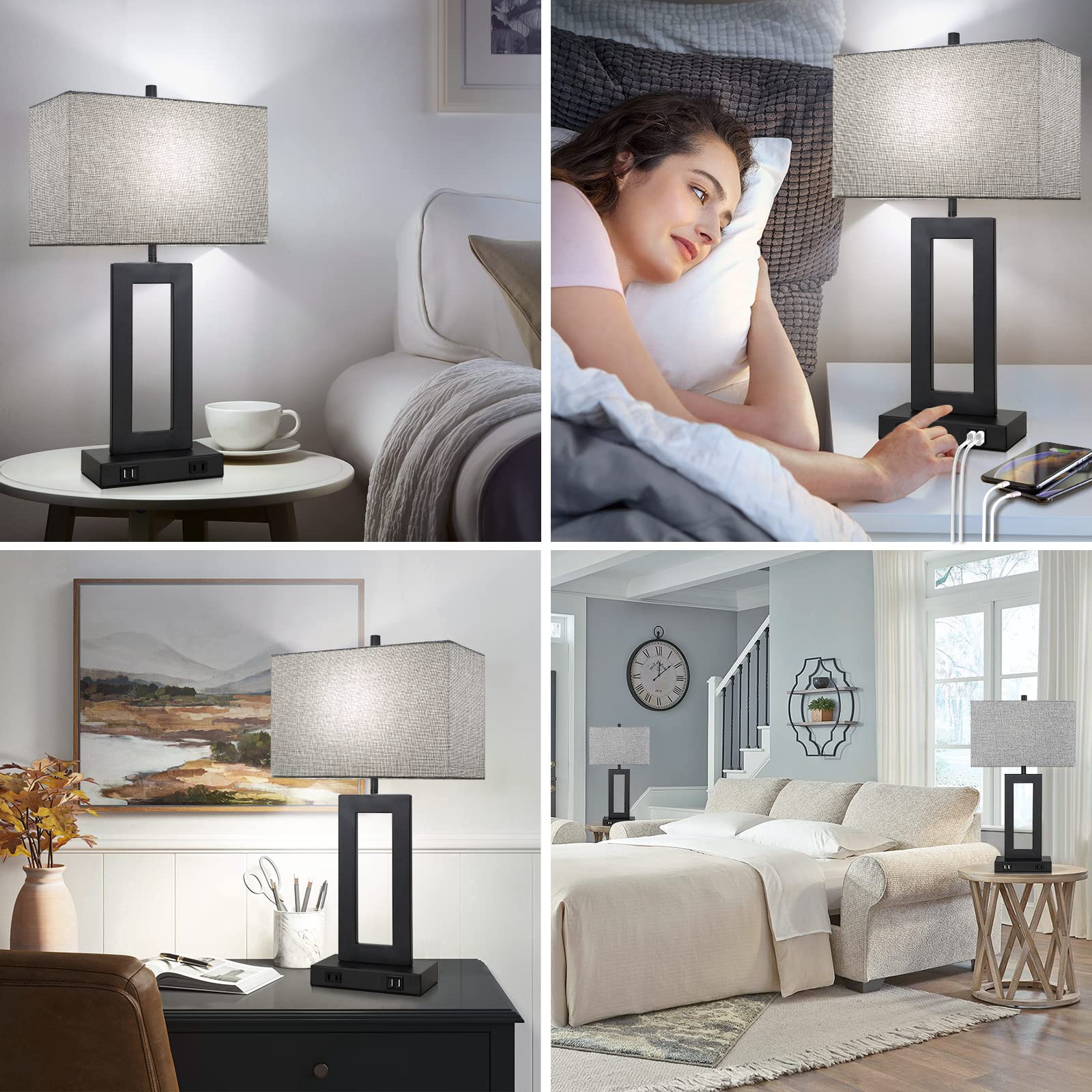 Set of 2 Modern Touch Control Table Lamps with USB Charging Ports - 22